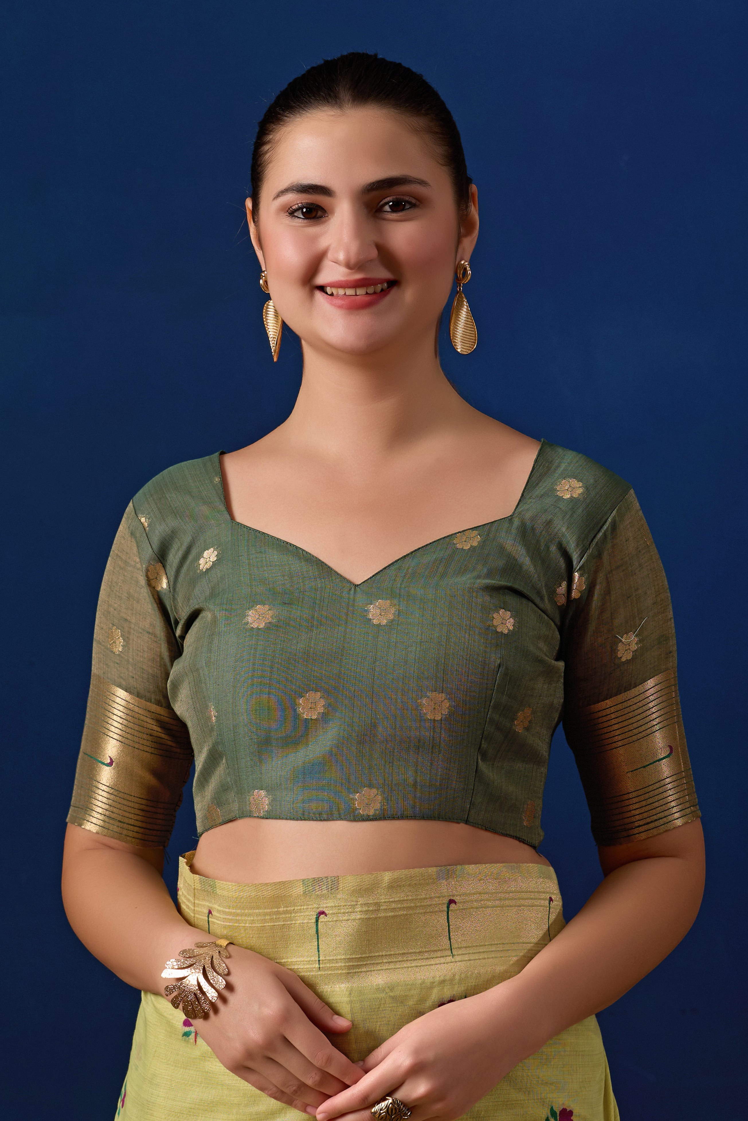 Classic Tree Pallu Paithani Silk Saree in Green with Dark Green Contrast