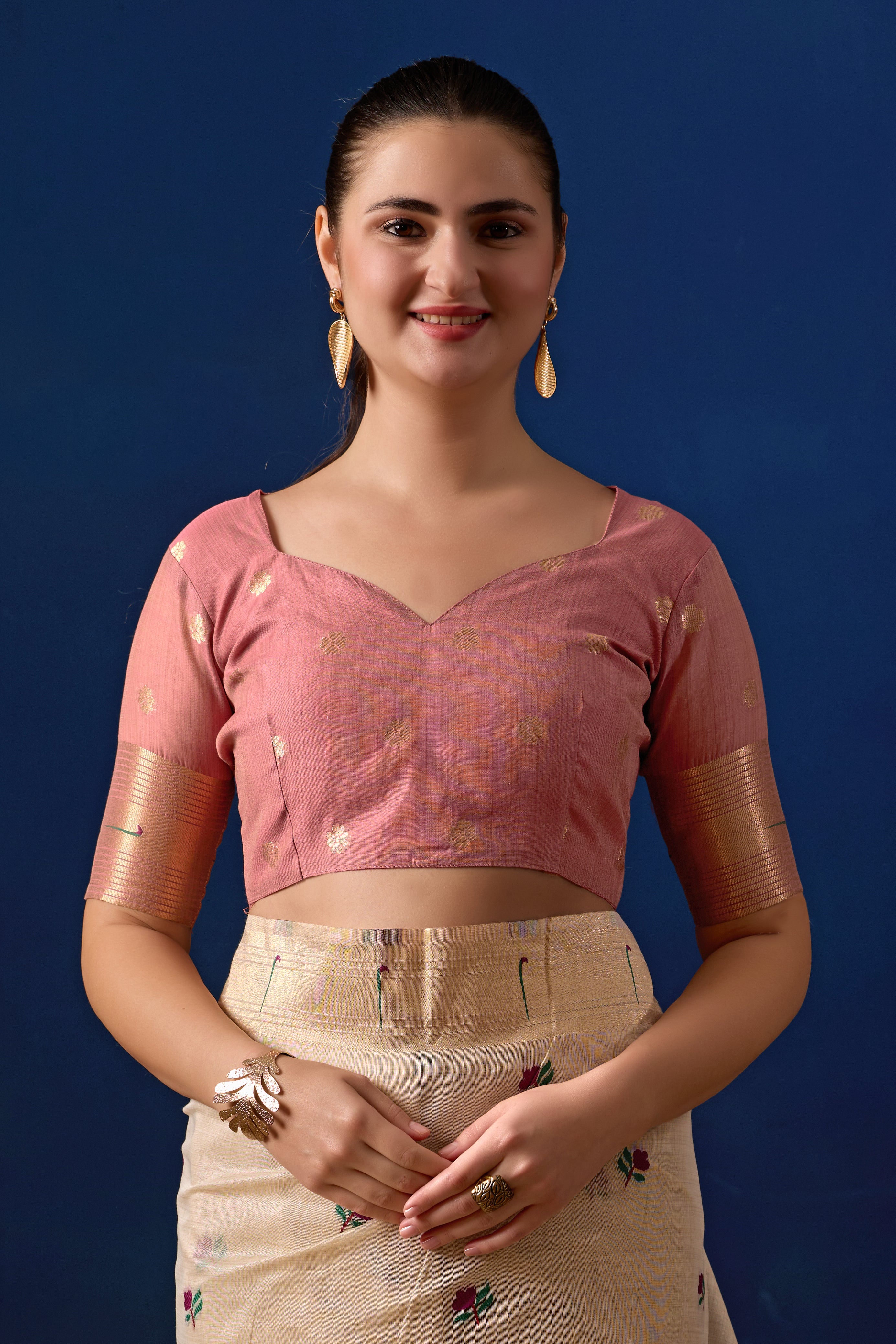 Classic Tree Pallu Paithani Silk Saree in Cream with Light Pink Contrast