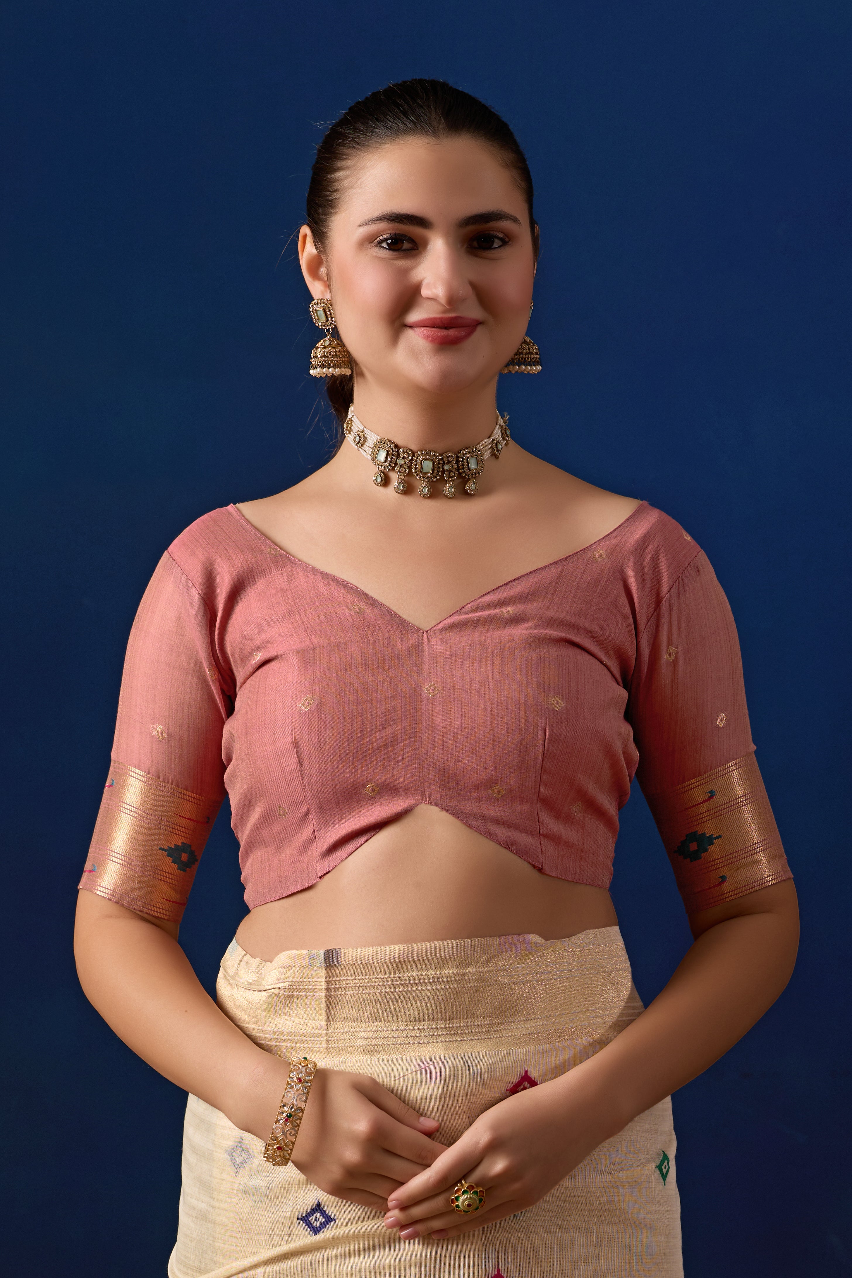 Royal Paithani Silk Saree in Cream with Pink Contrast