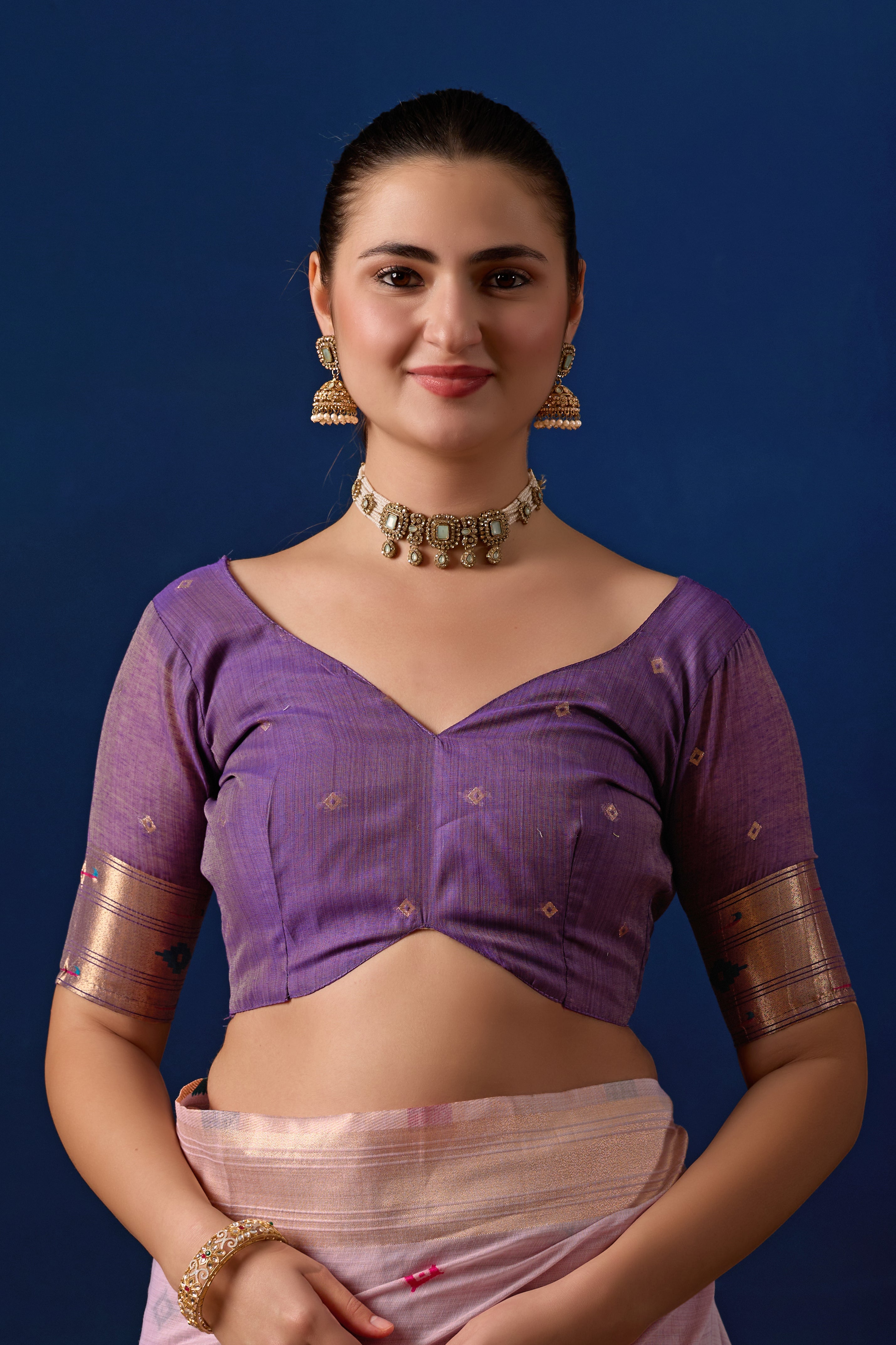 Royal Paithani Silk Saree in Lavender with Majanta Contrast