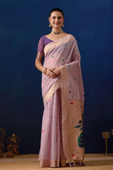 Royal Paithani Silk Saree in Lavender with Majanta Contrast