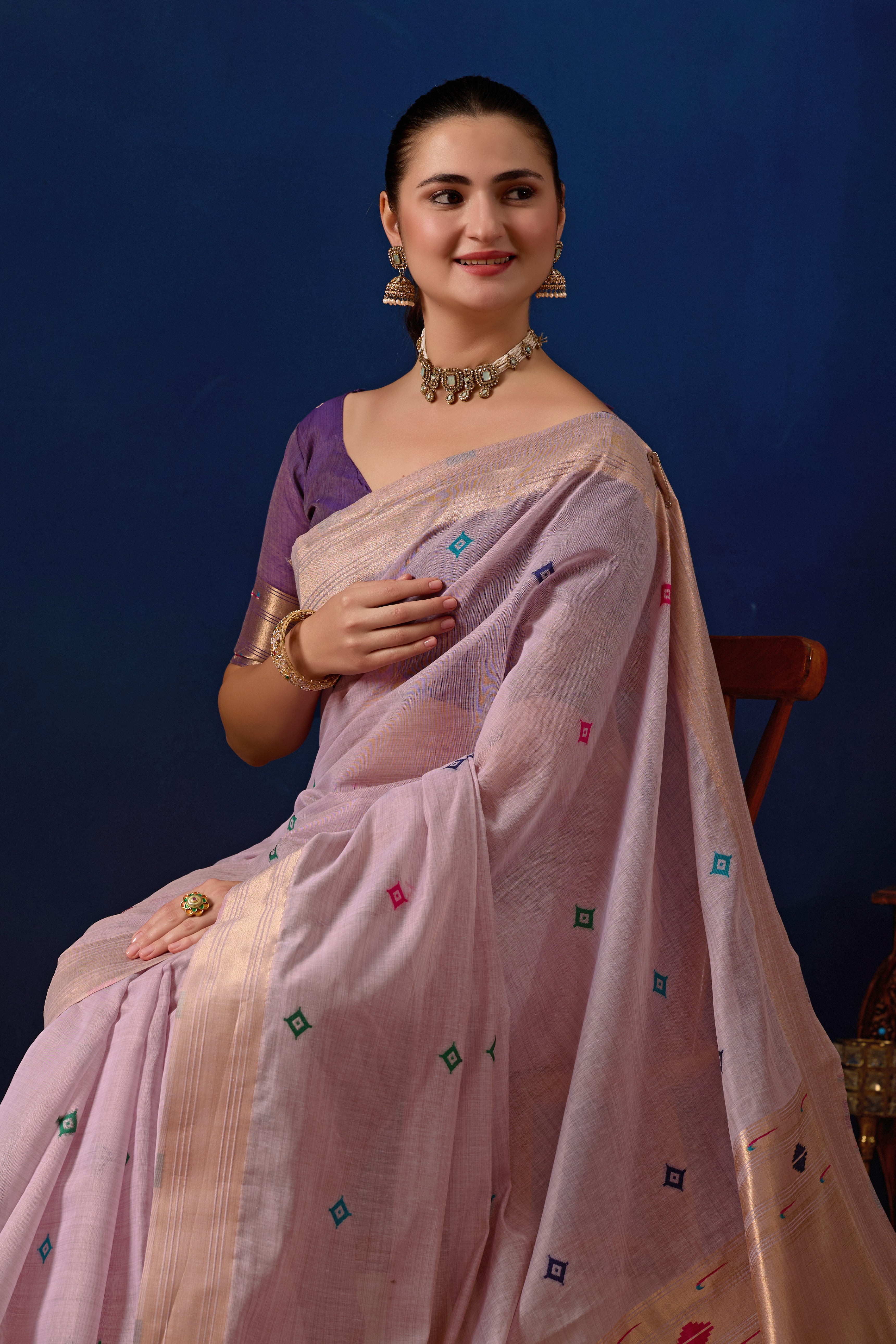 Royal Paithani Silk Saree in Lavender with Majanta Contrast