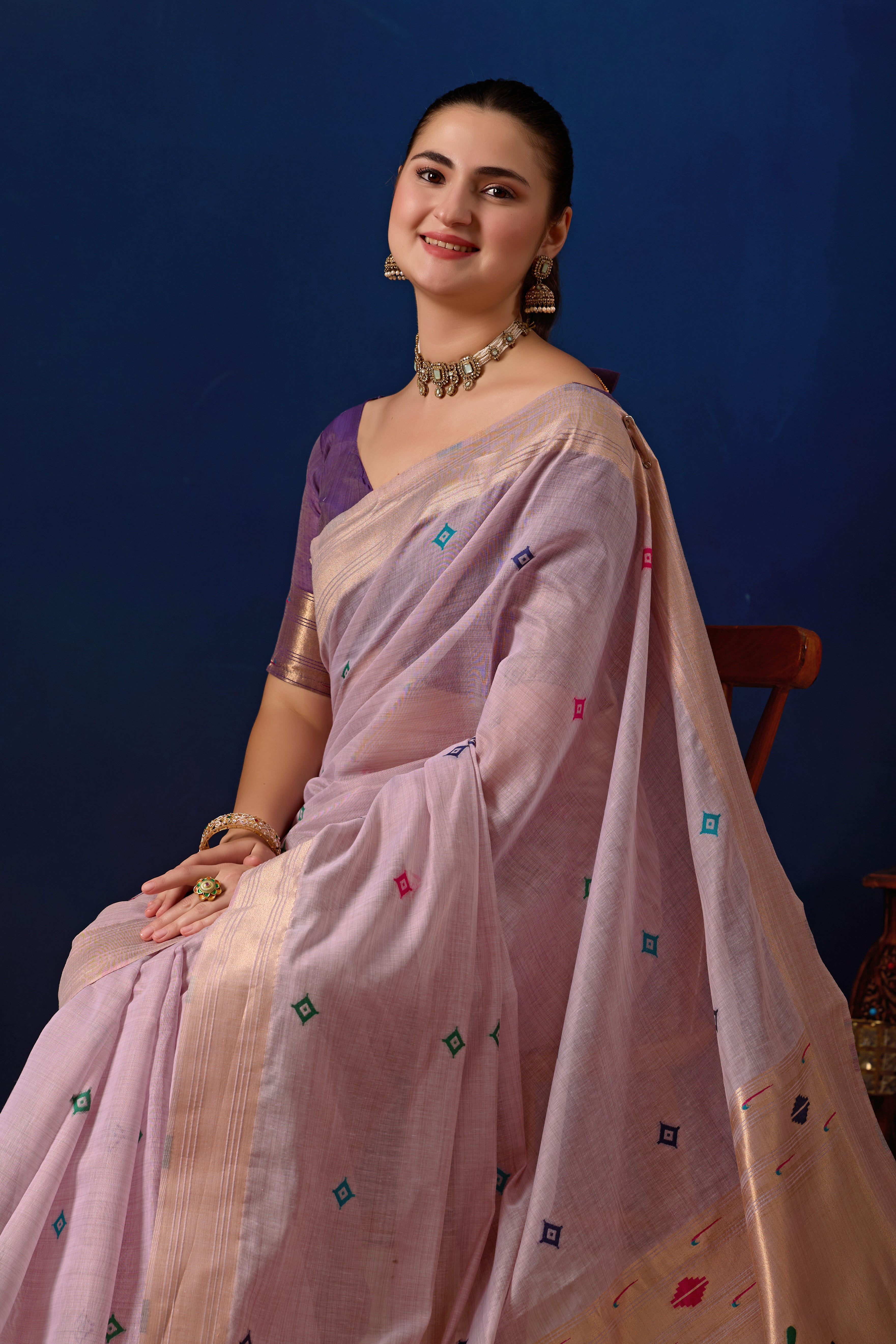 Royal Paithani Silk Saree in Lavender with Majanta Contrast