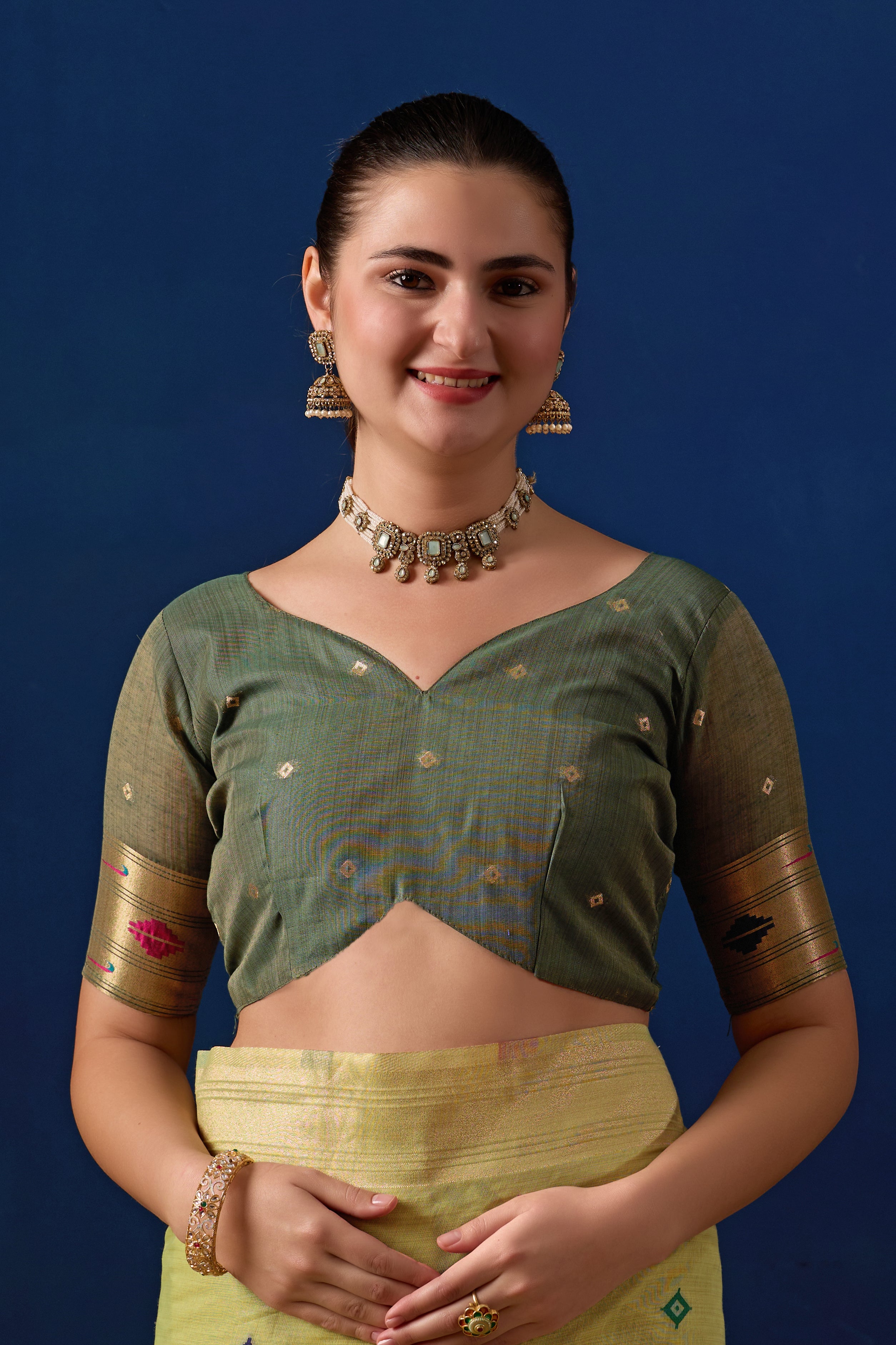 Royal Paithani Silk Saree in Pista with Green Contrast