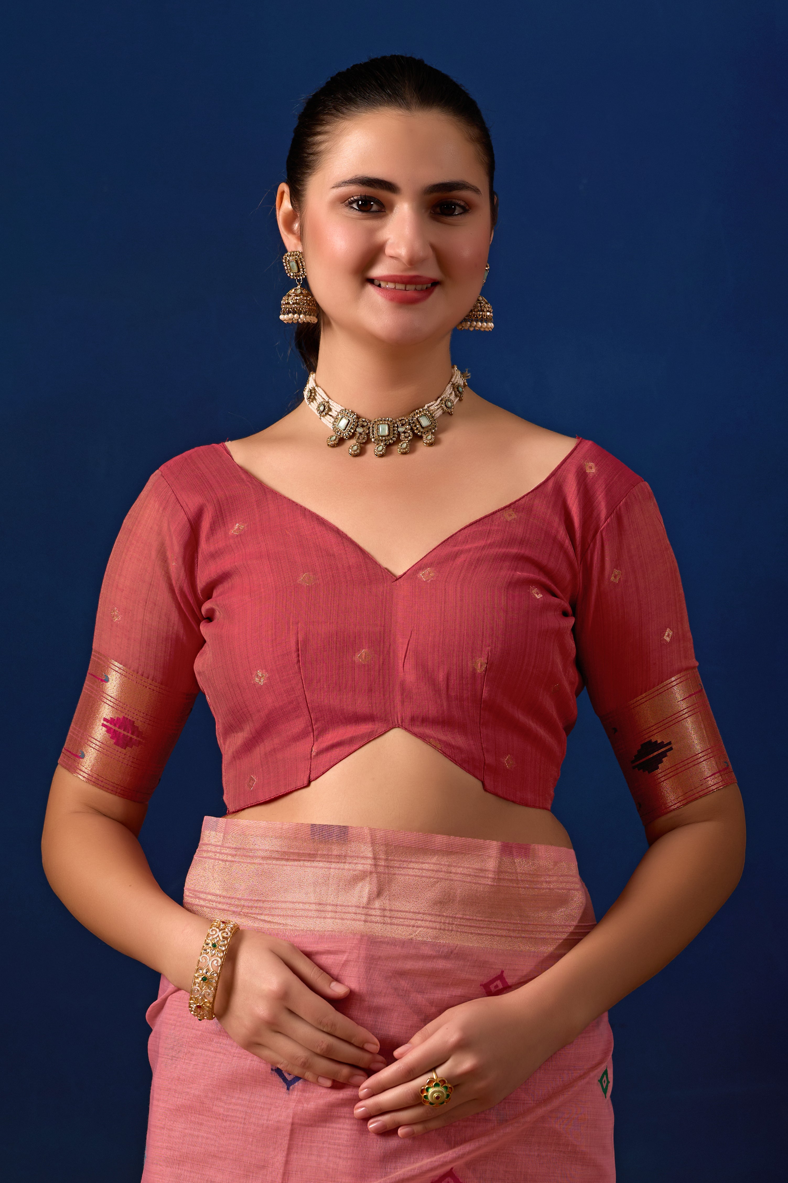 Royal Paithani Silk Saree in Pink with Dark Pink Contrast