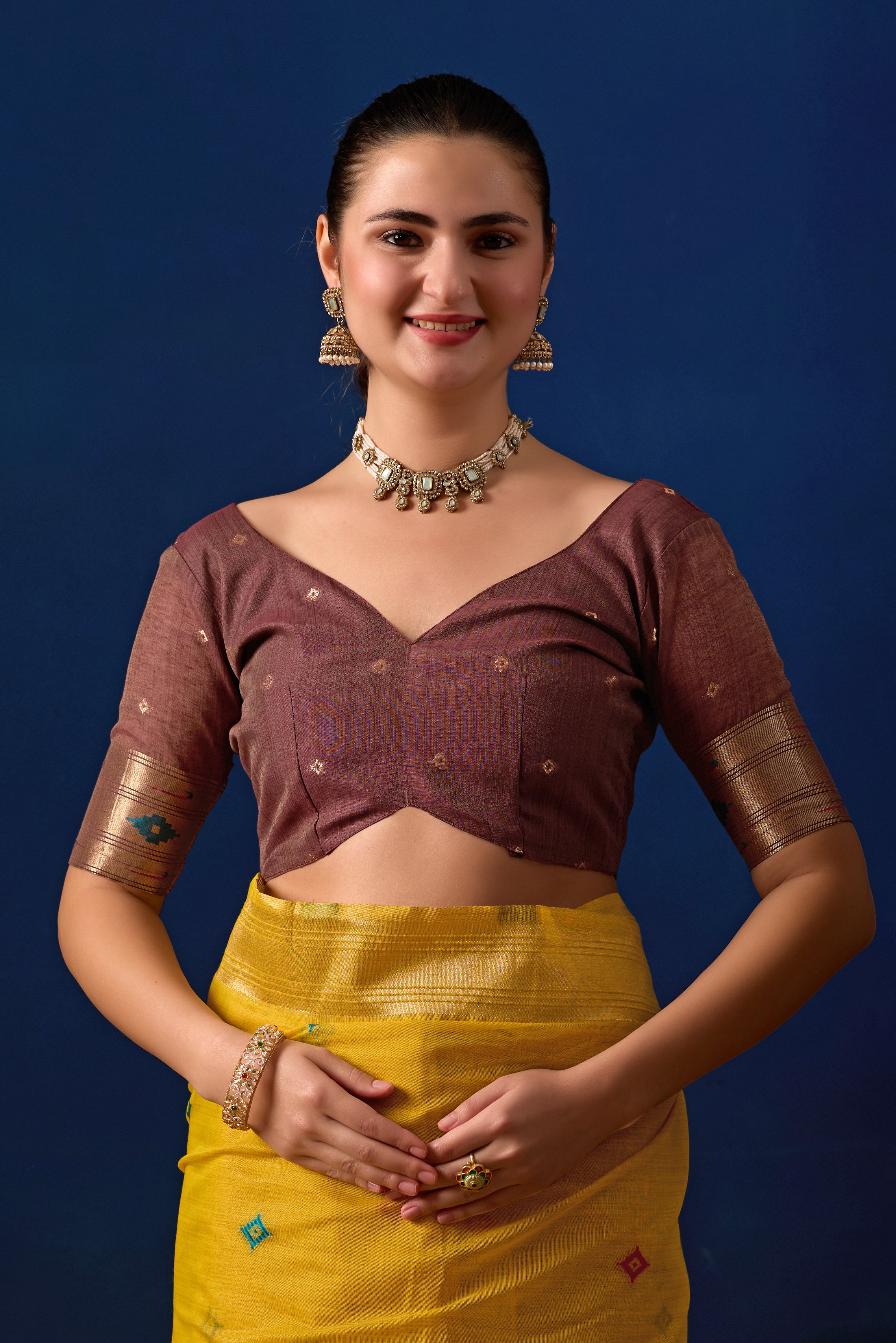 Royal Paithani Silk Saree in Yellow with Maroon Contrast