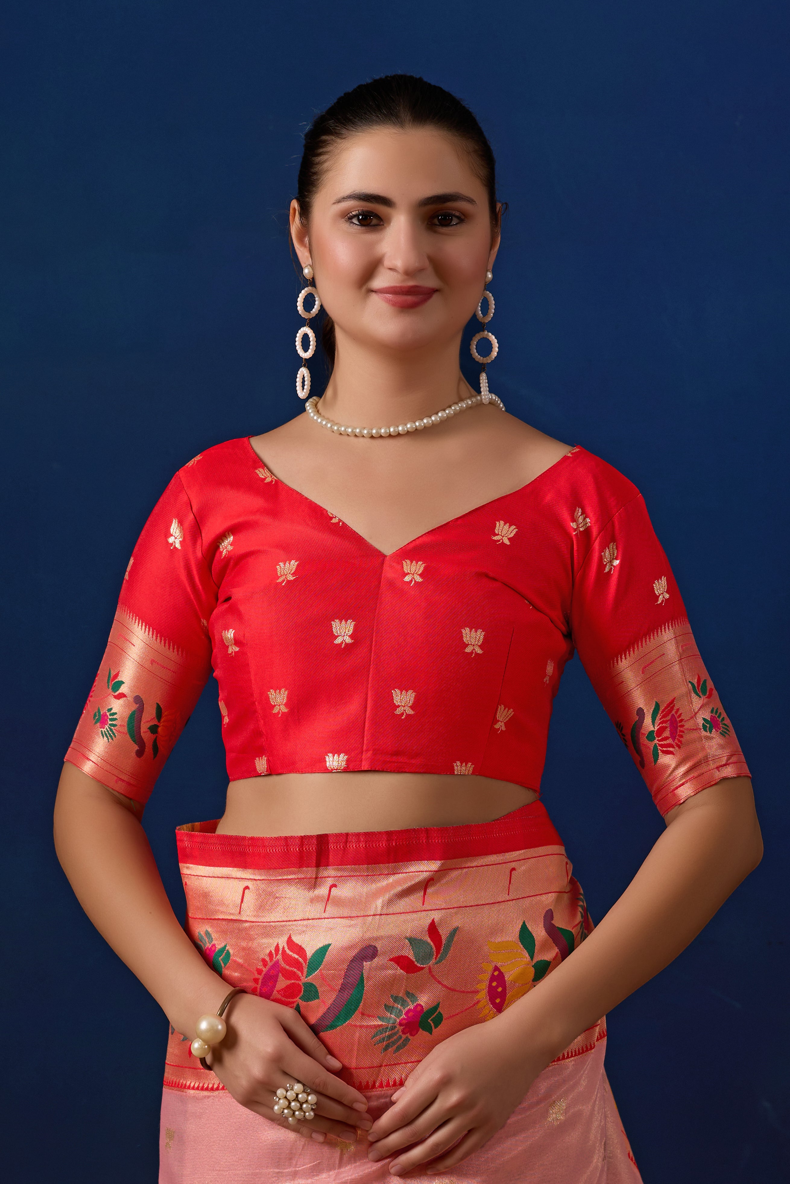 Paithani Simmer Silk Banarasi Saree in Pink & Red