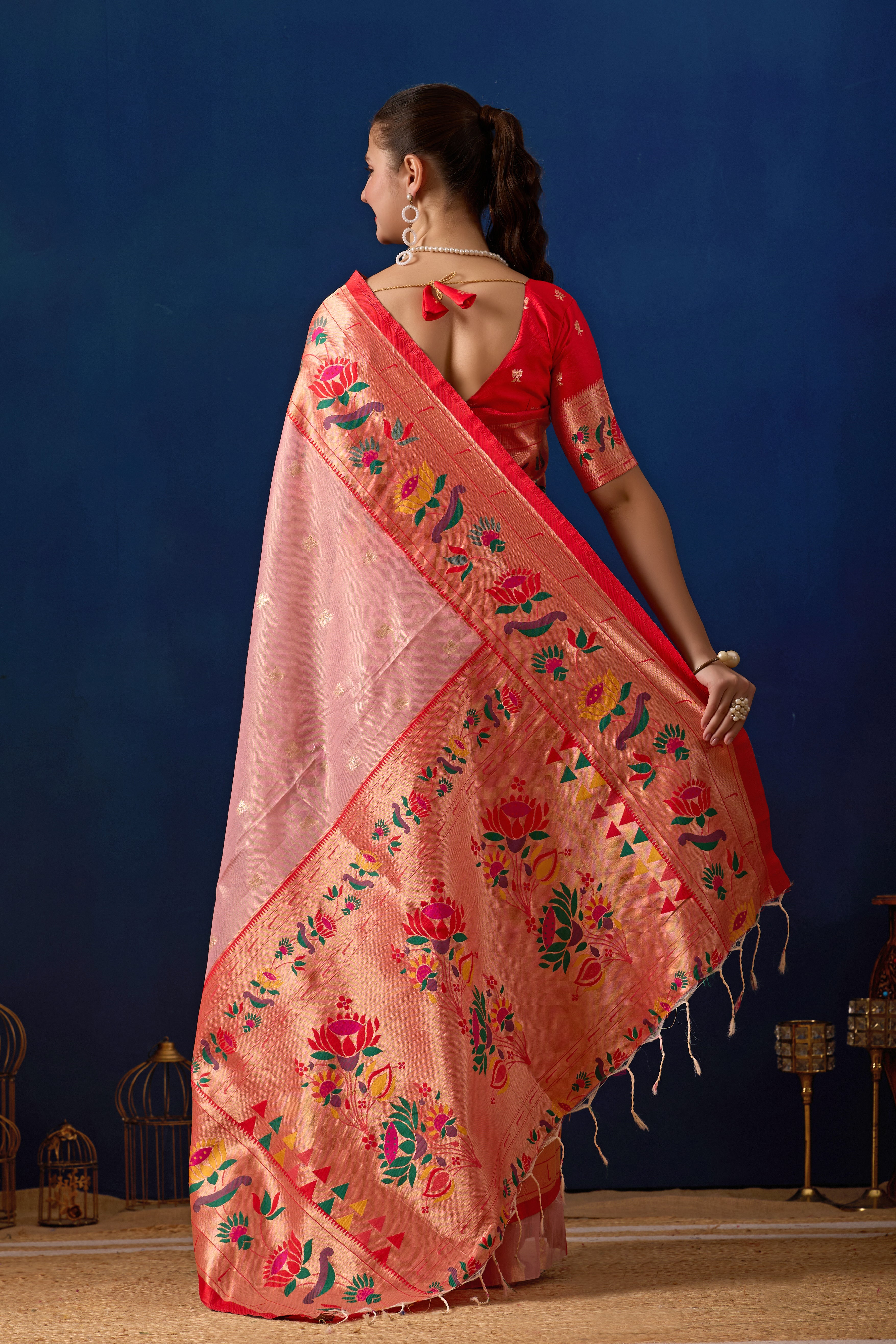 Paithani Simmer Silk Banarasi Saree in Pink & Red