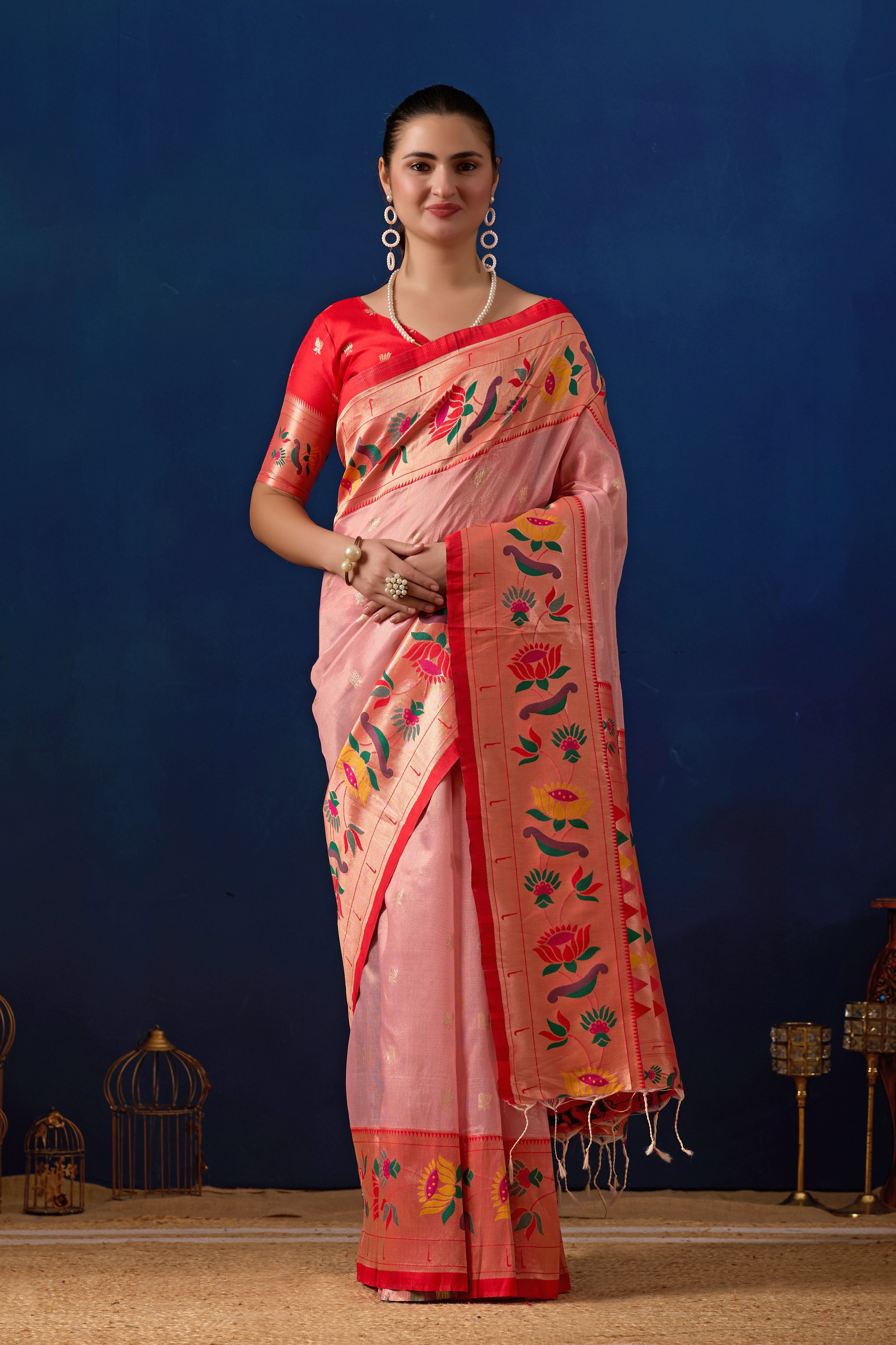 Paithani Simmer Silk Banarasi Saree in Pink & Red