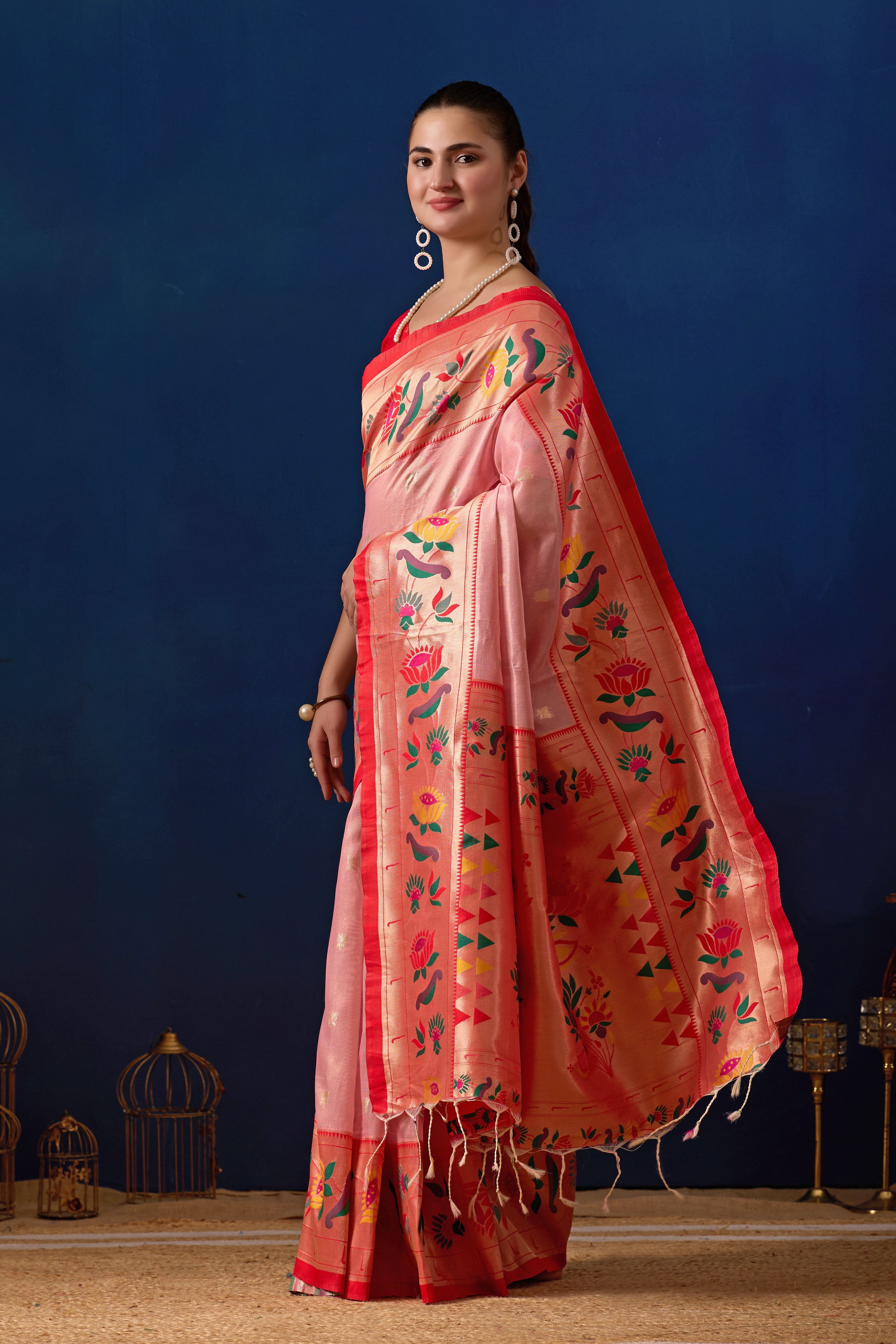 Paithani Simmer Silk Banarasi Saree in Pink & Red