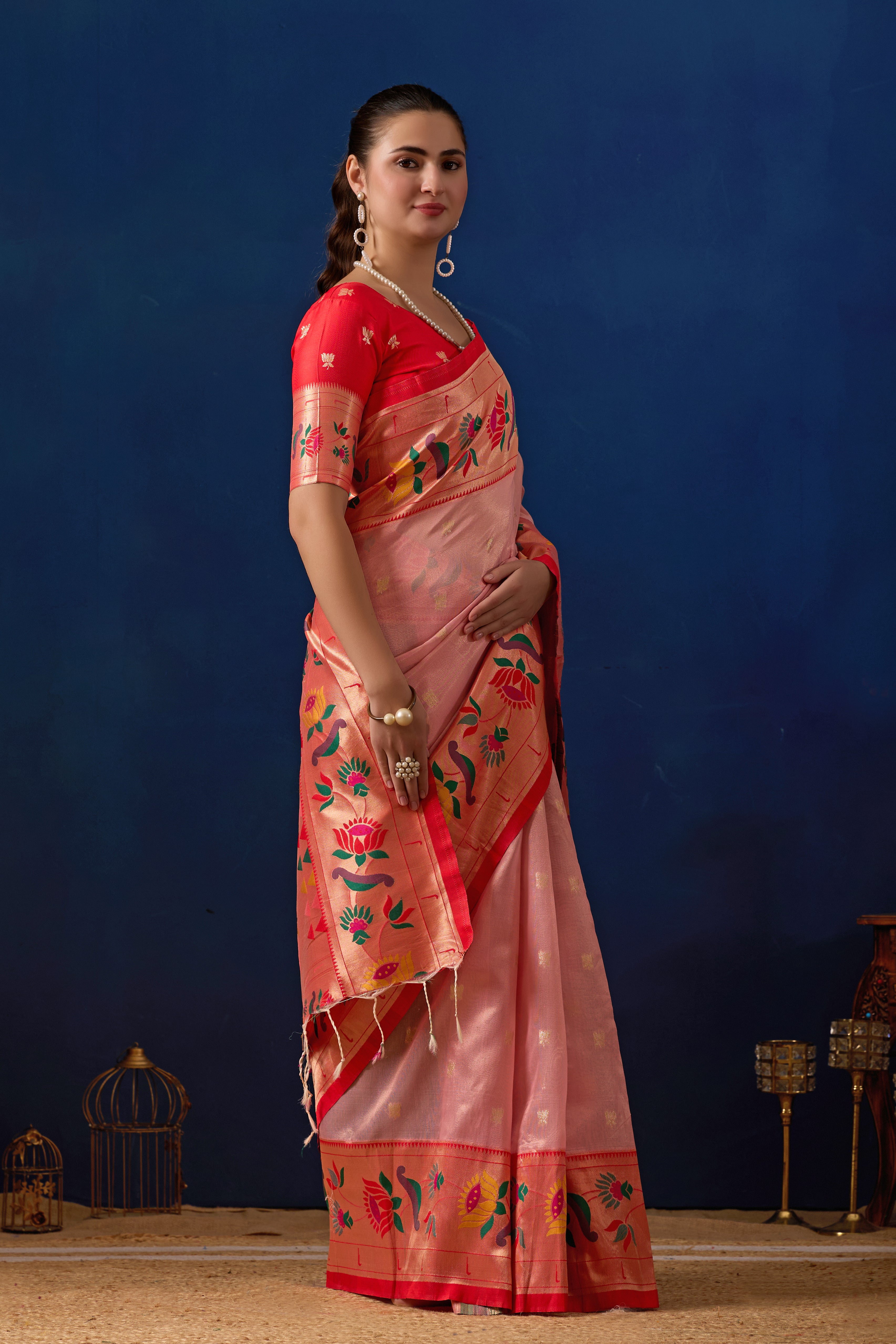 Paithani Simmer Silk Banarasi Saree in Pink & Red