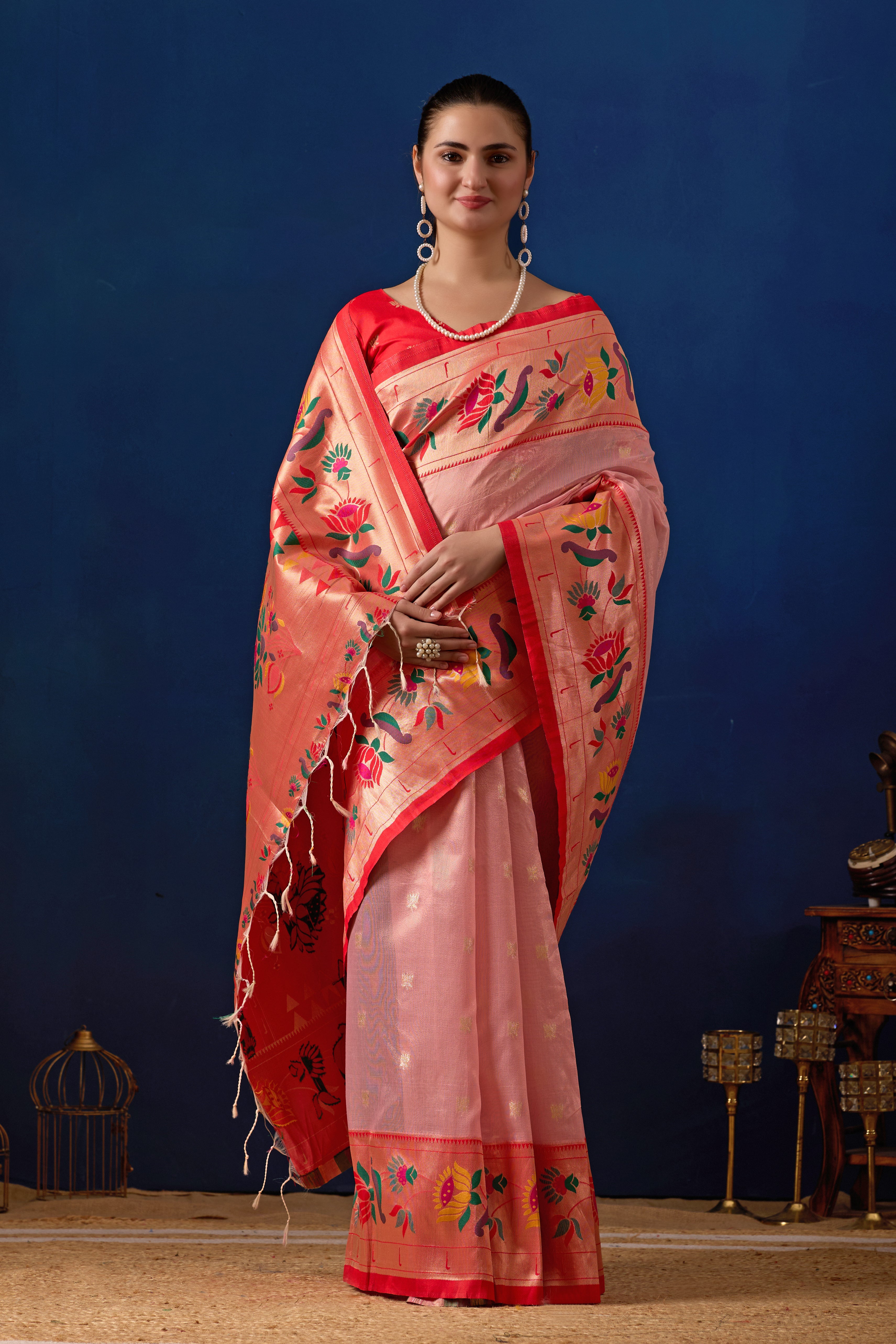 Paithani Simmer Silk Banarasi Saree in Pink & Red