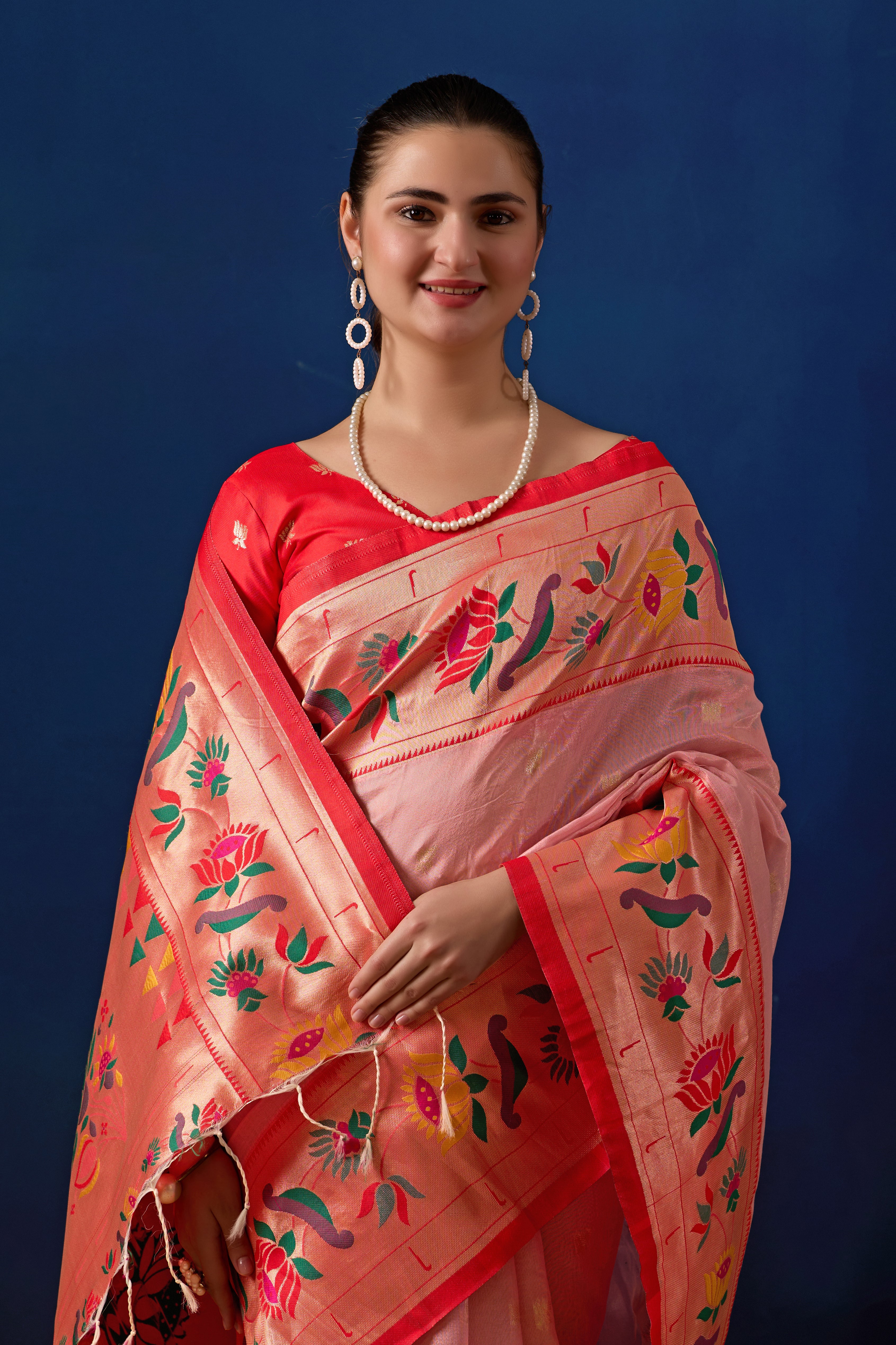 Paithani Simmer Silk Banarasi Saree in Pink & Red