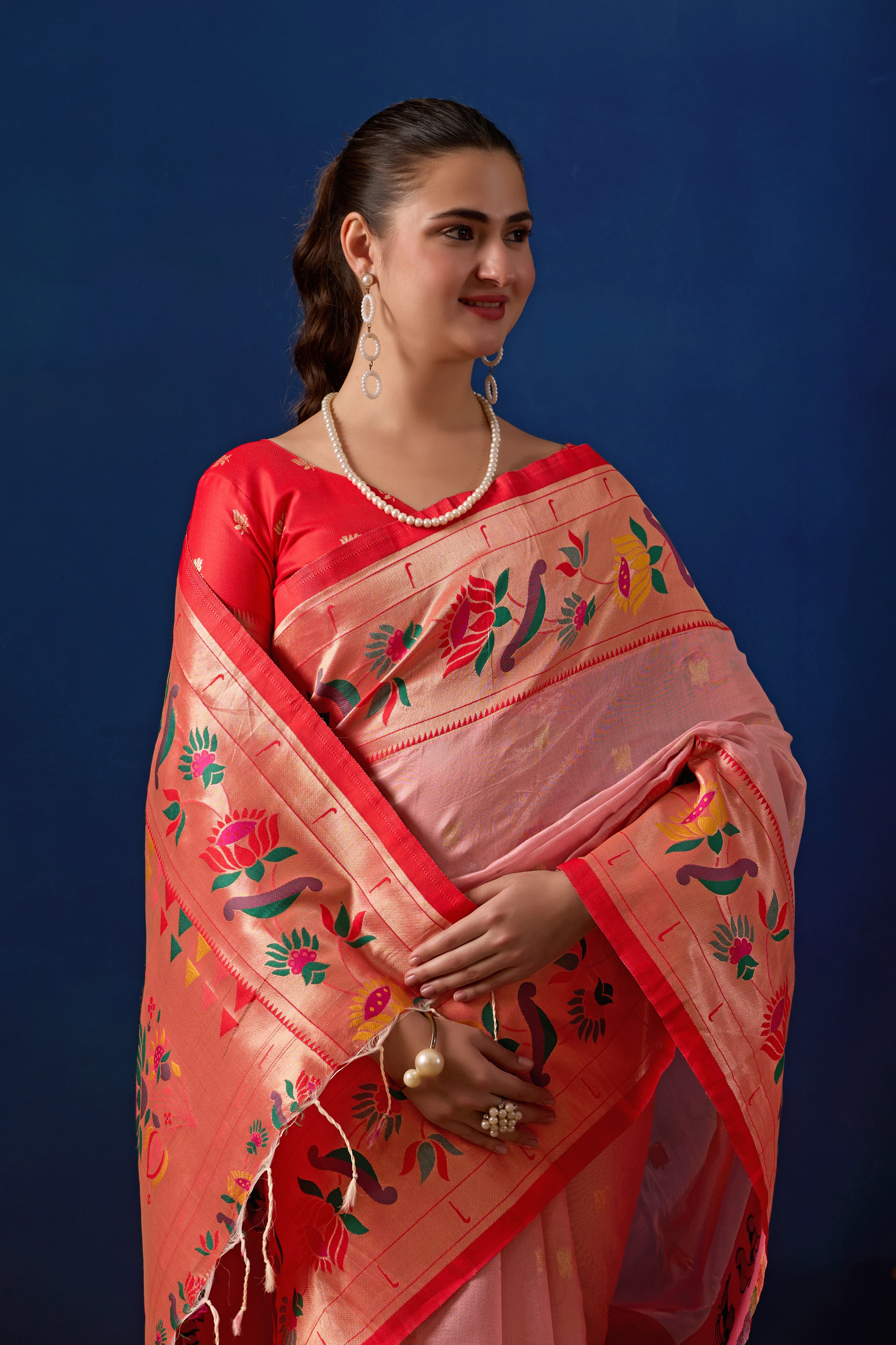 Paithani Simmer Silk Banarasi Saree in Pink & Red