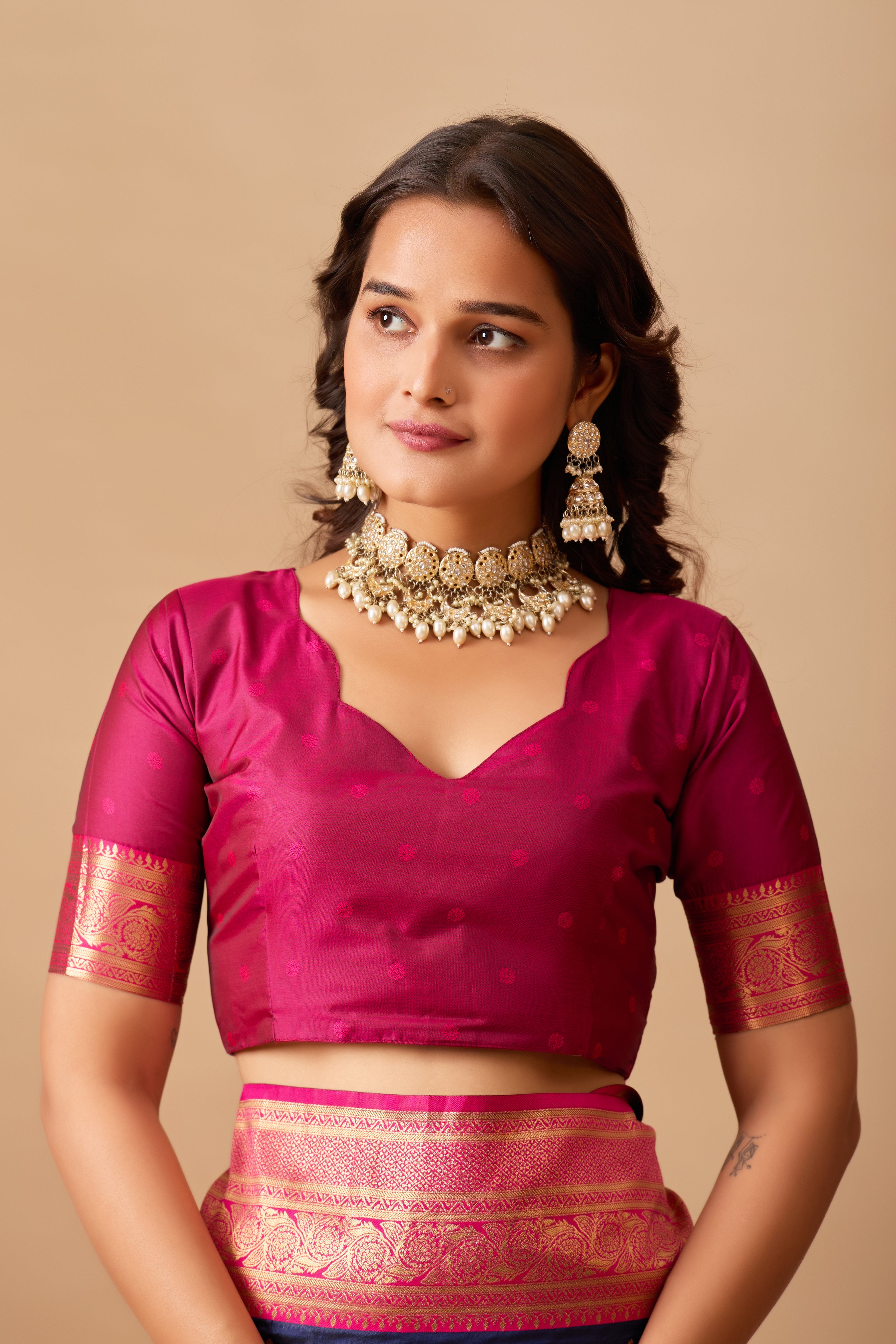 Enchanted Weaves Banarasi Silk Saree in Navy Blue & Rani Tones