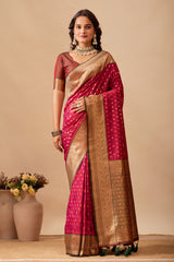 Enchanted Weaves Banarasi Silk Saree in Wine & Bottle Green Tones