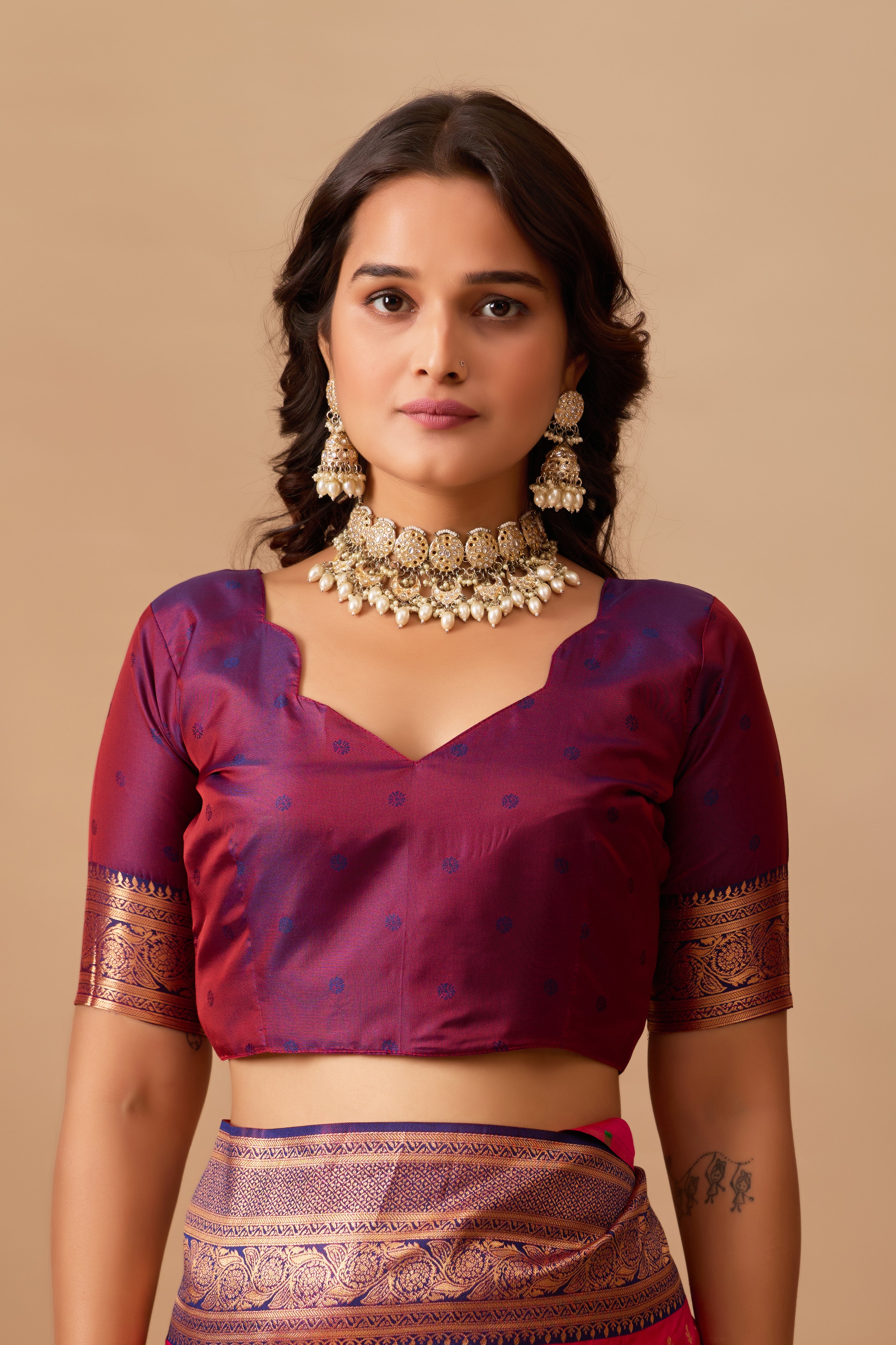 Enchanted Weaves Banarasi Silk Saree in Dark Rani & Navy Blue Tones