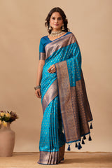 Enchanted Weaves Banarasi Silk Saree in Rama & Navy Blue Tones