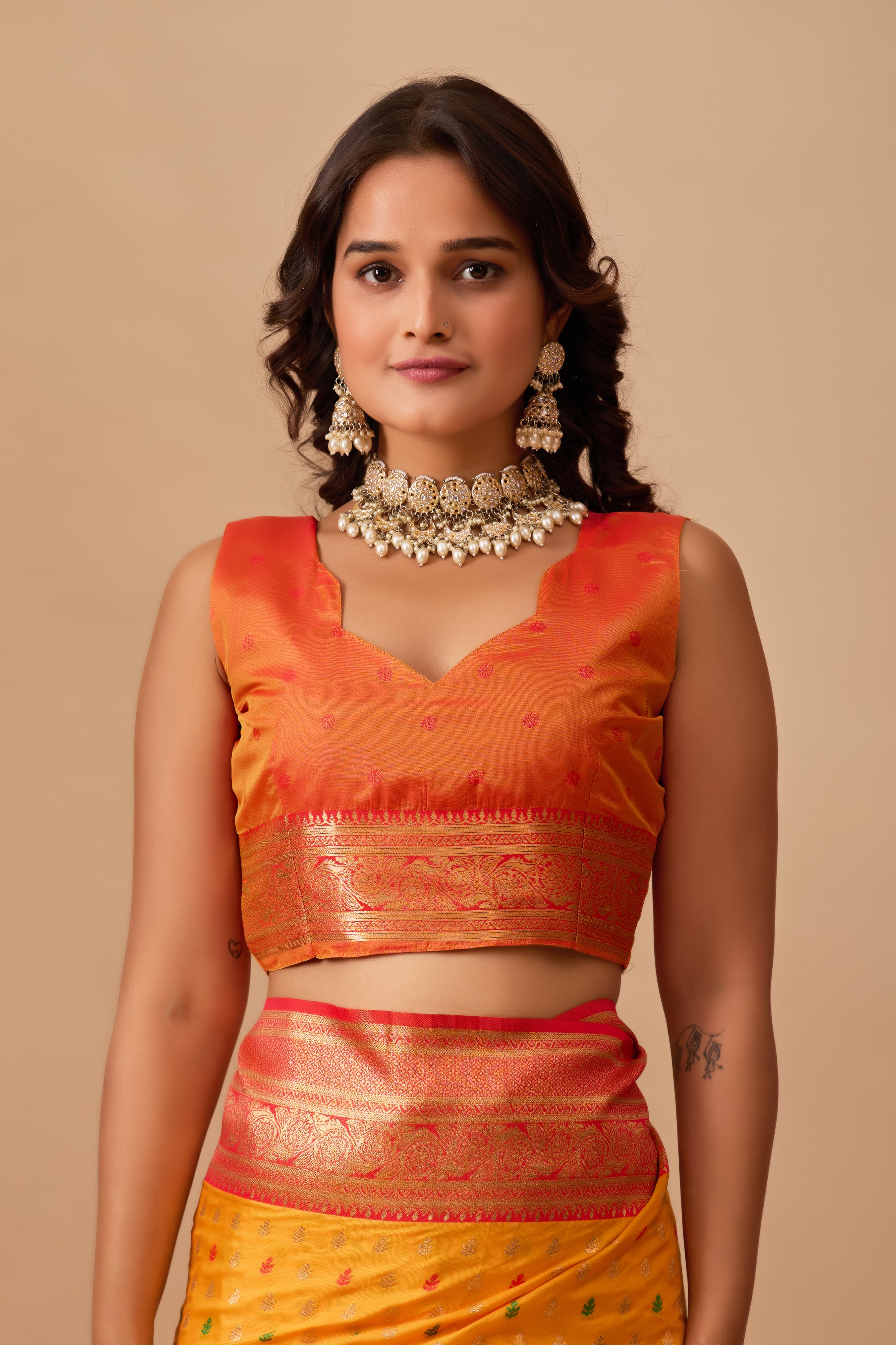 Enchanted Weaves Banarasi Silk Saree in Gold & Red Tones