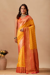 Enchanted Weaves Banarasi Silk Saree in Gold & Red Tones