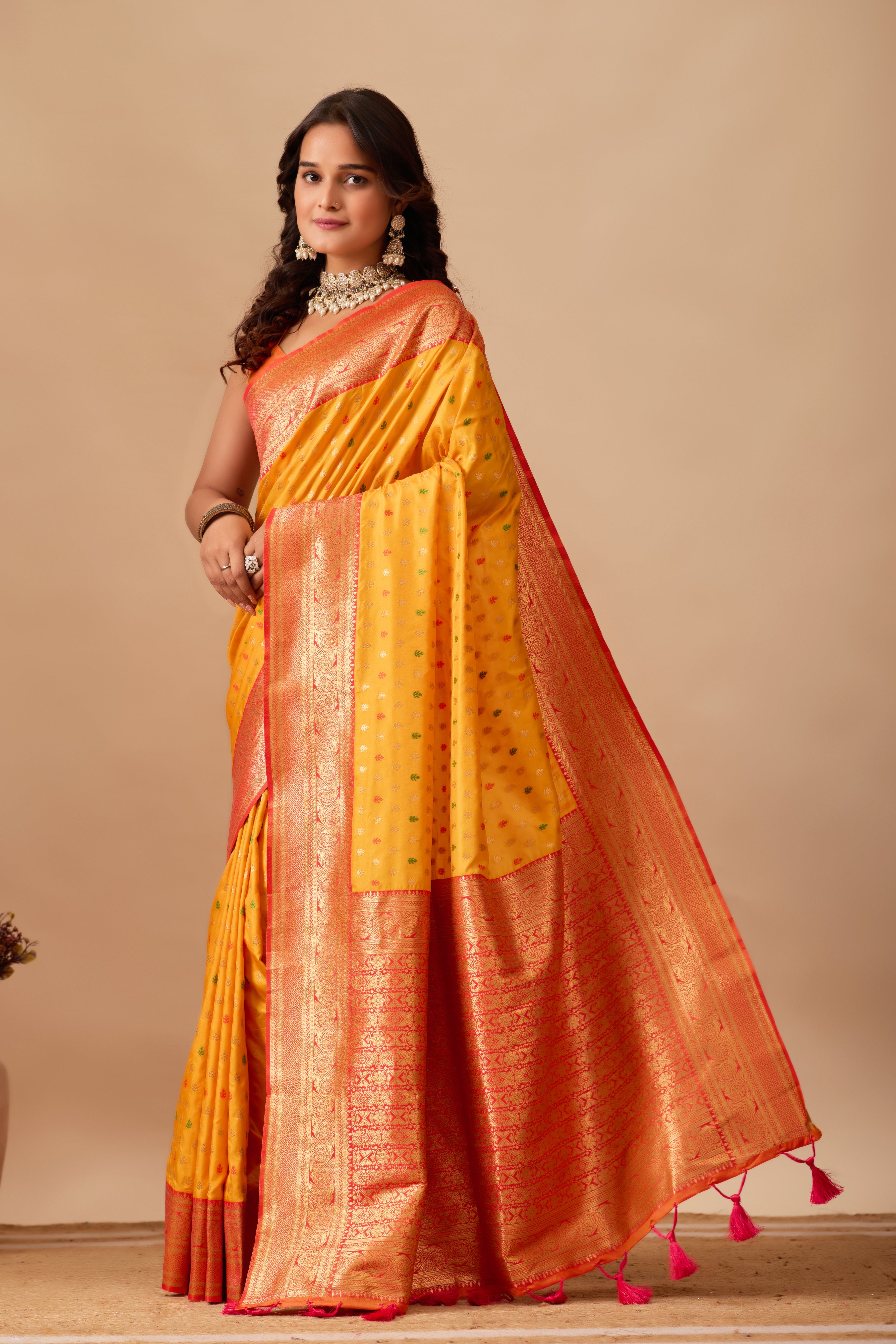 Enchanted Weaves Banarasi Silk Saree in Gold & Red Tones