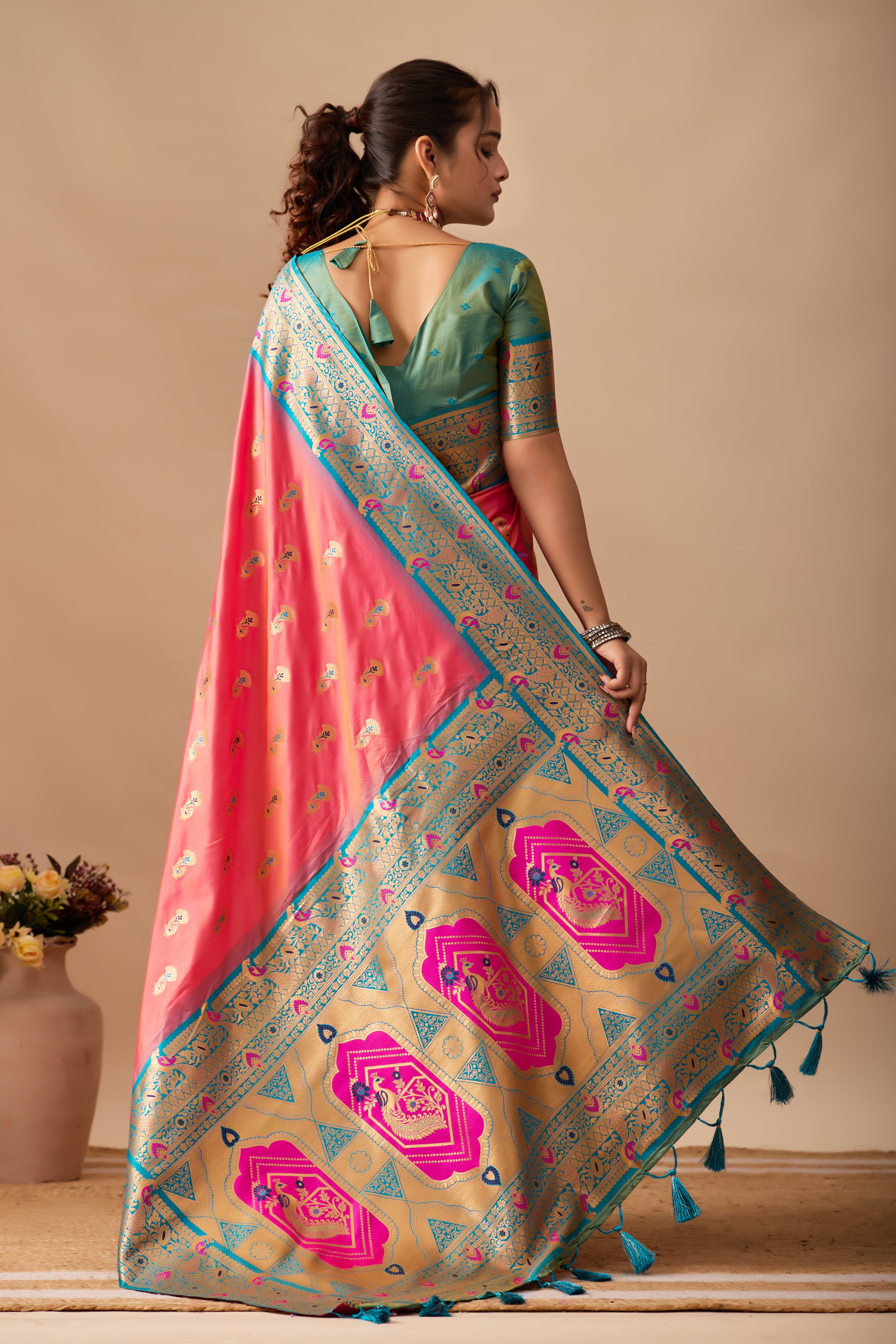 The Heritage Peacock Banarasi Silk Saree in Pink