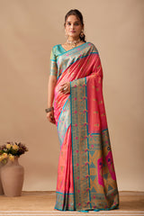 The Heritage Peacock Banarasi Silk Saree in Pink