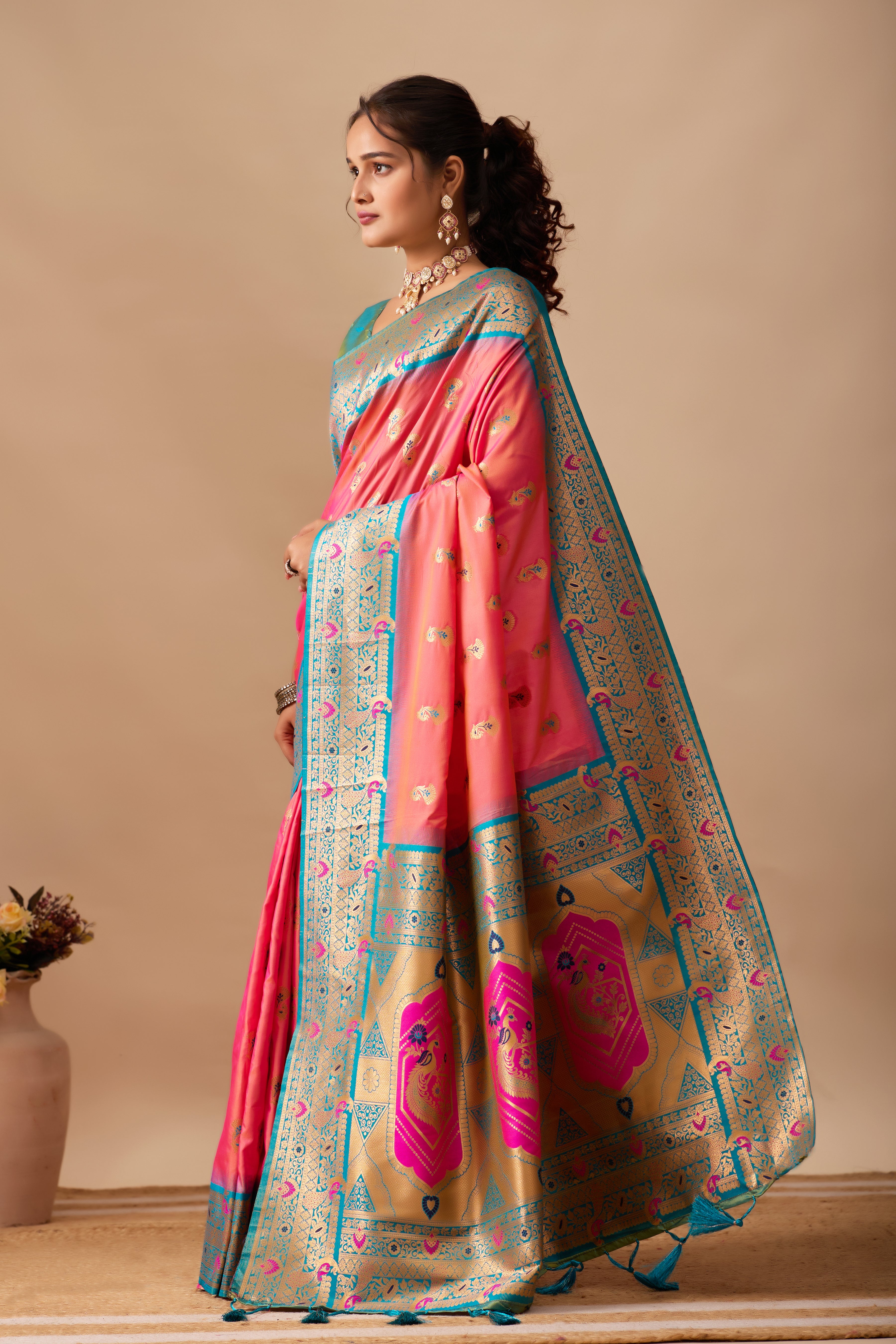 The Heritage Peacock Banarasi Silk Saree in Pink