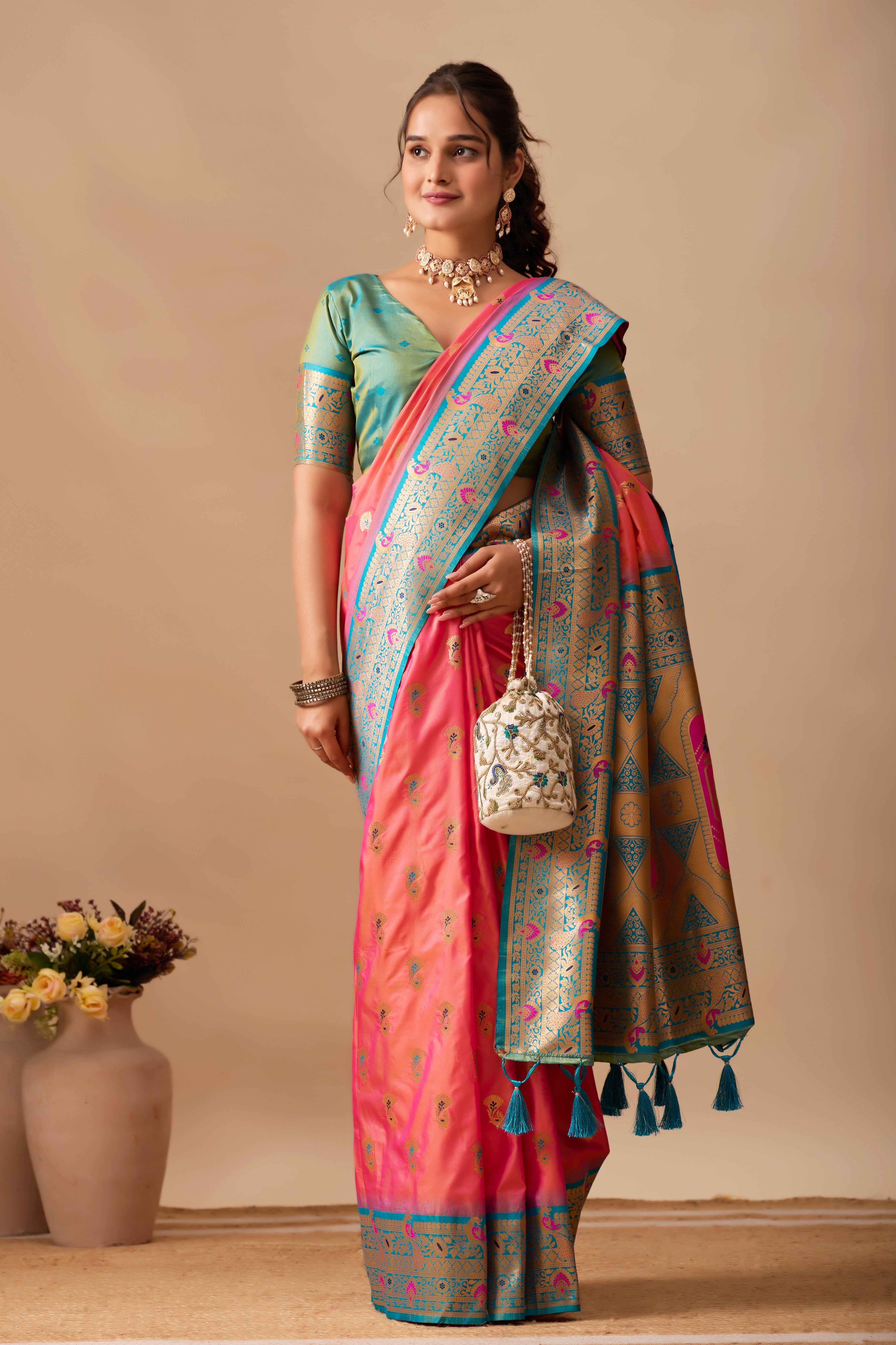 The Heritage Peacock Banarasi Silk Saree in Pink