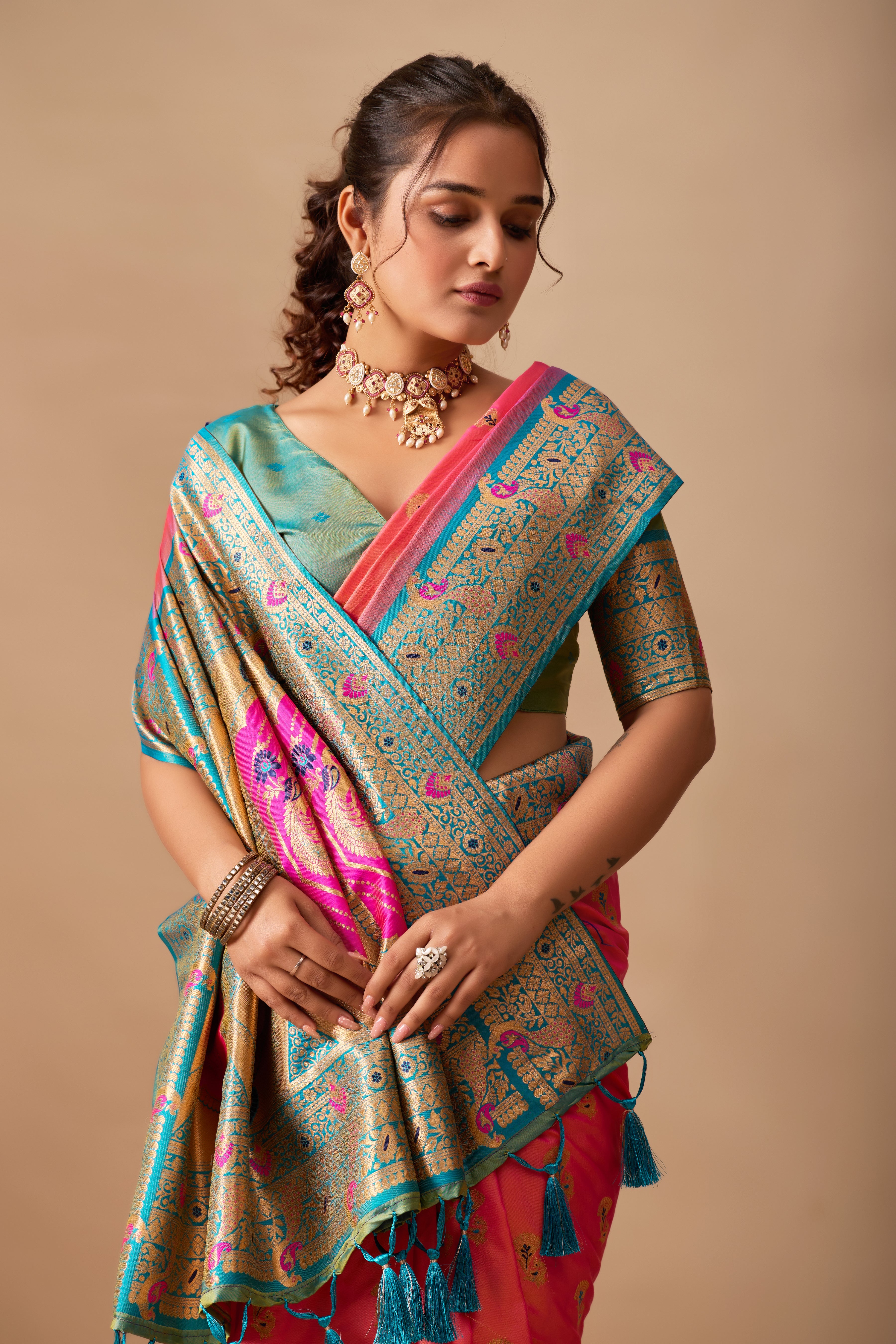 The Heritage Peacock Banarasi Silk Saree in Pink