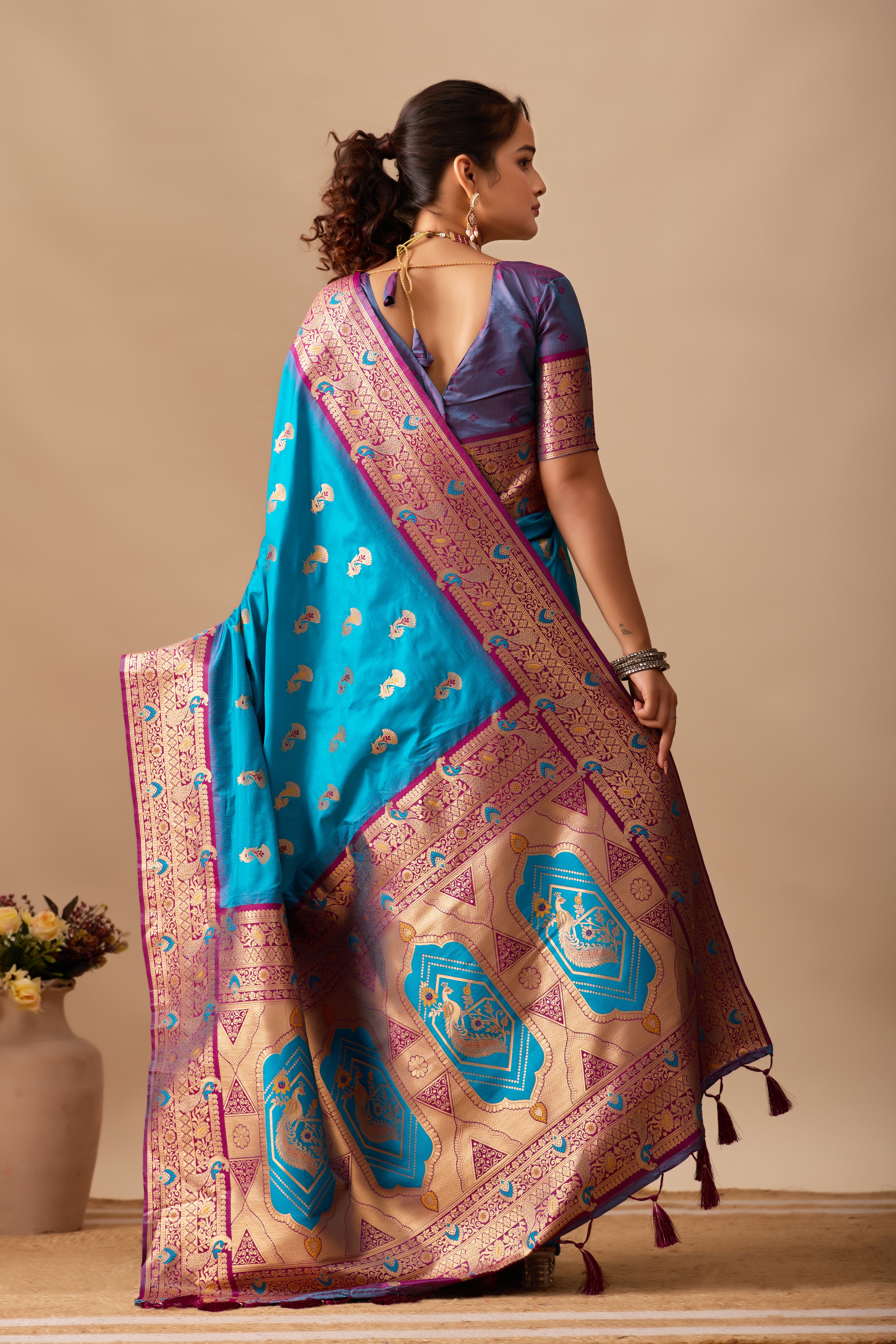 The Heritage Peacock Banarasi Silk Saree in Rama