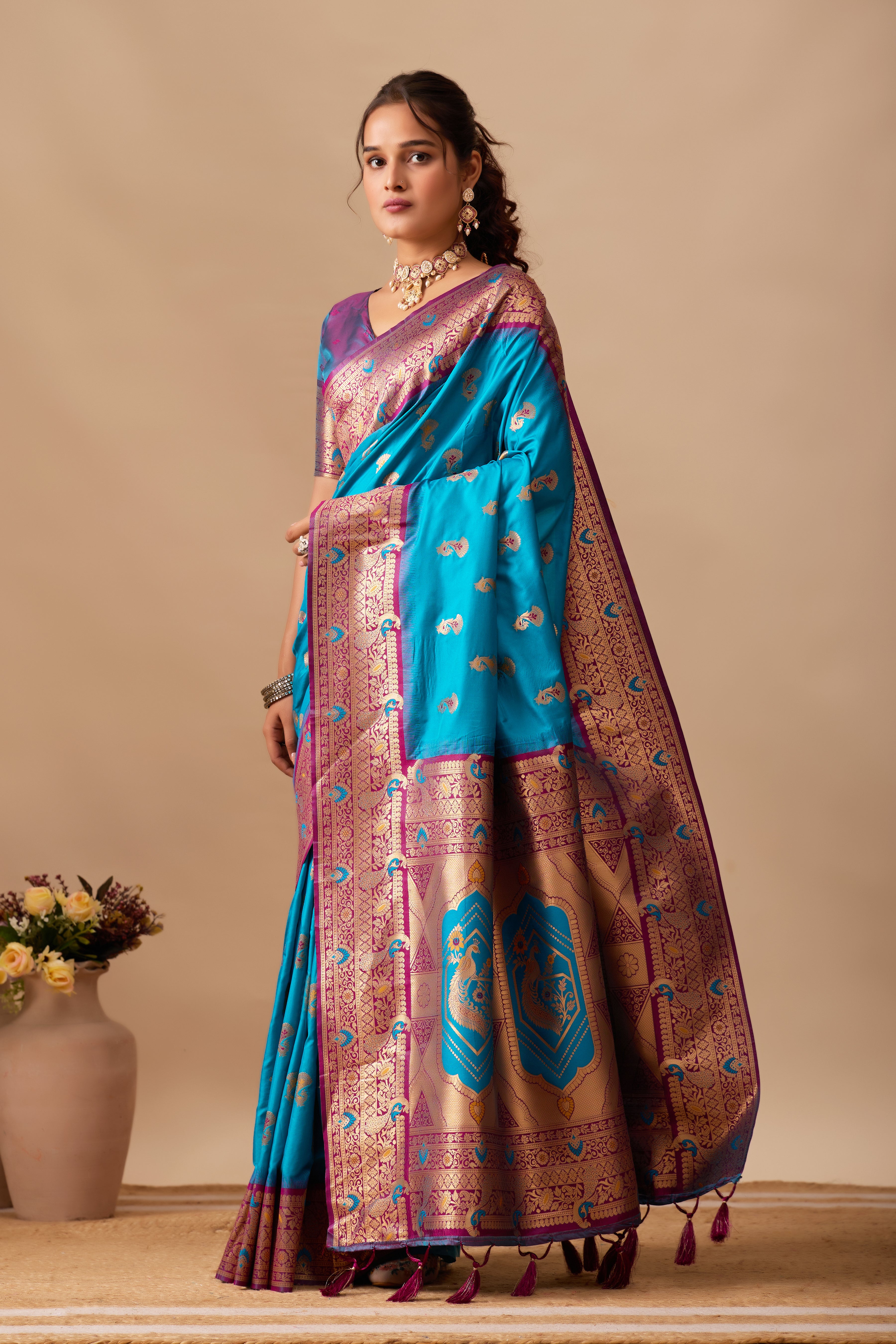 The Heritage Peacock Banarasi Silk Saree in Rama