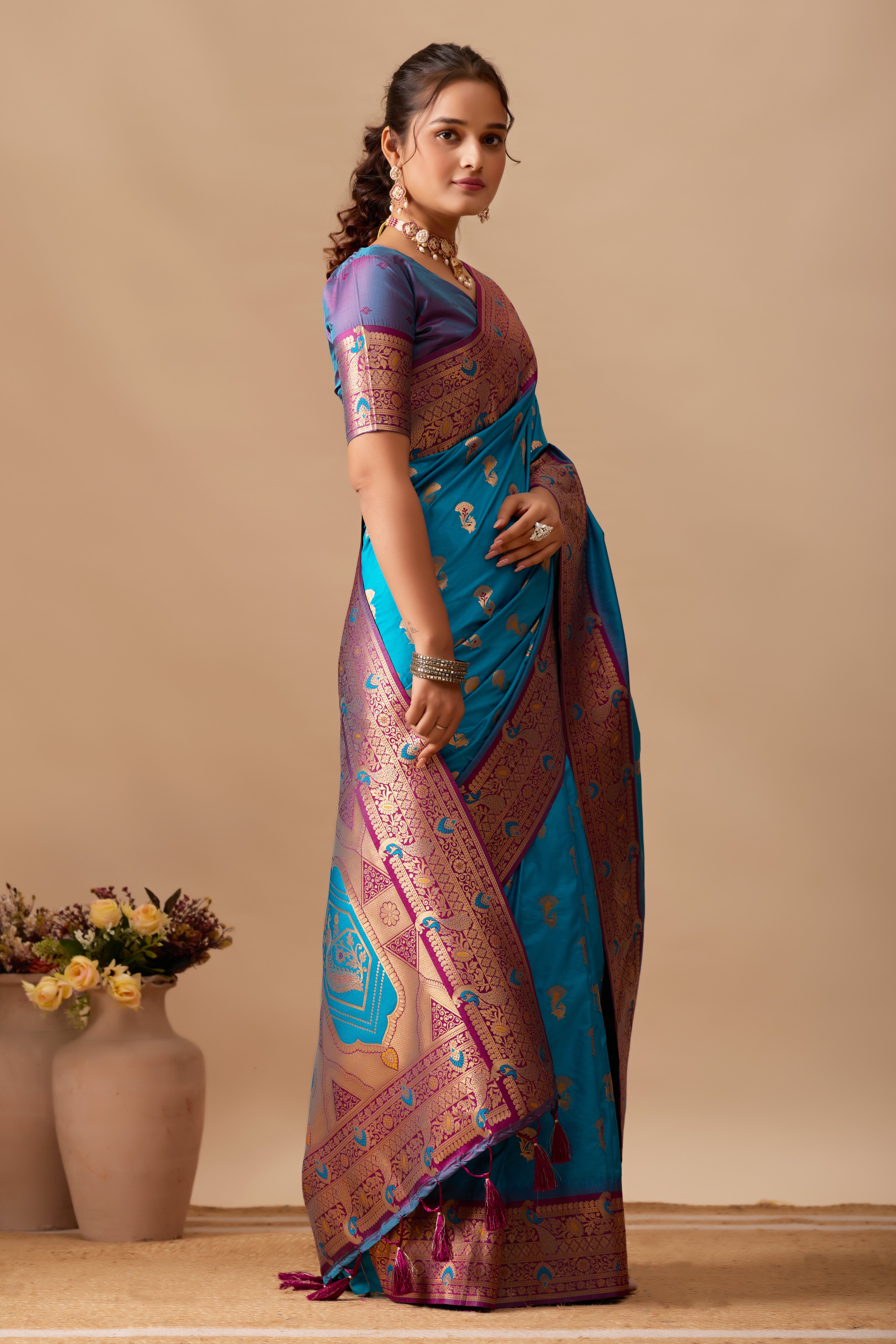 The Heritage Peacock Banarasi Silk Saree in Rama