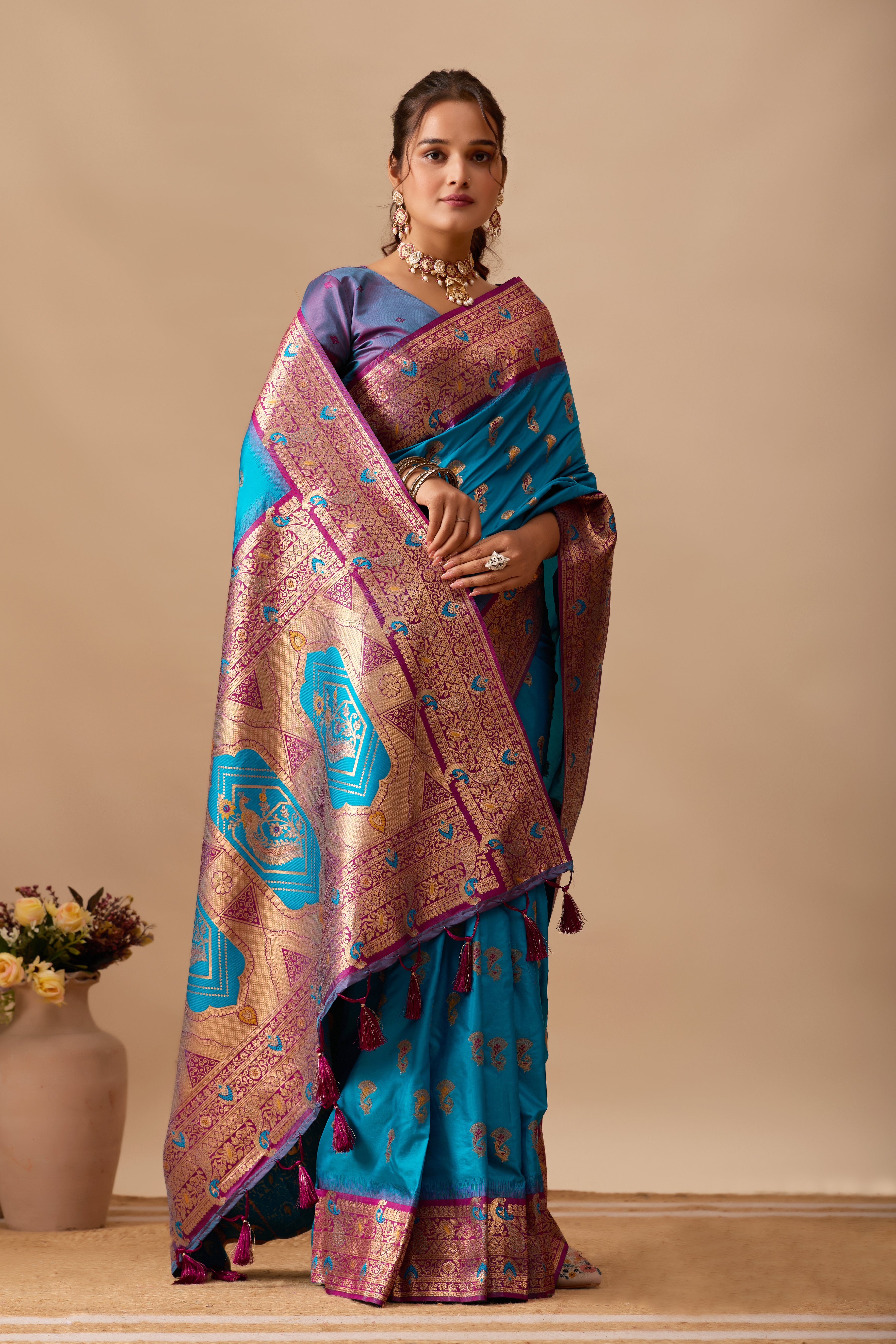The Heritage Peacock Banarasi Silk Saree in Rama