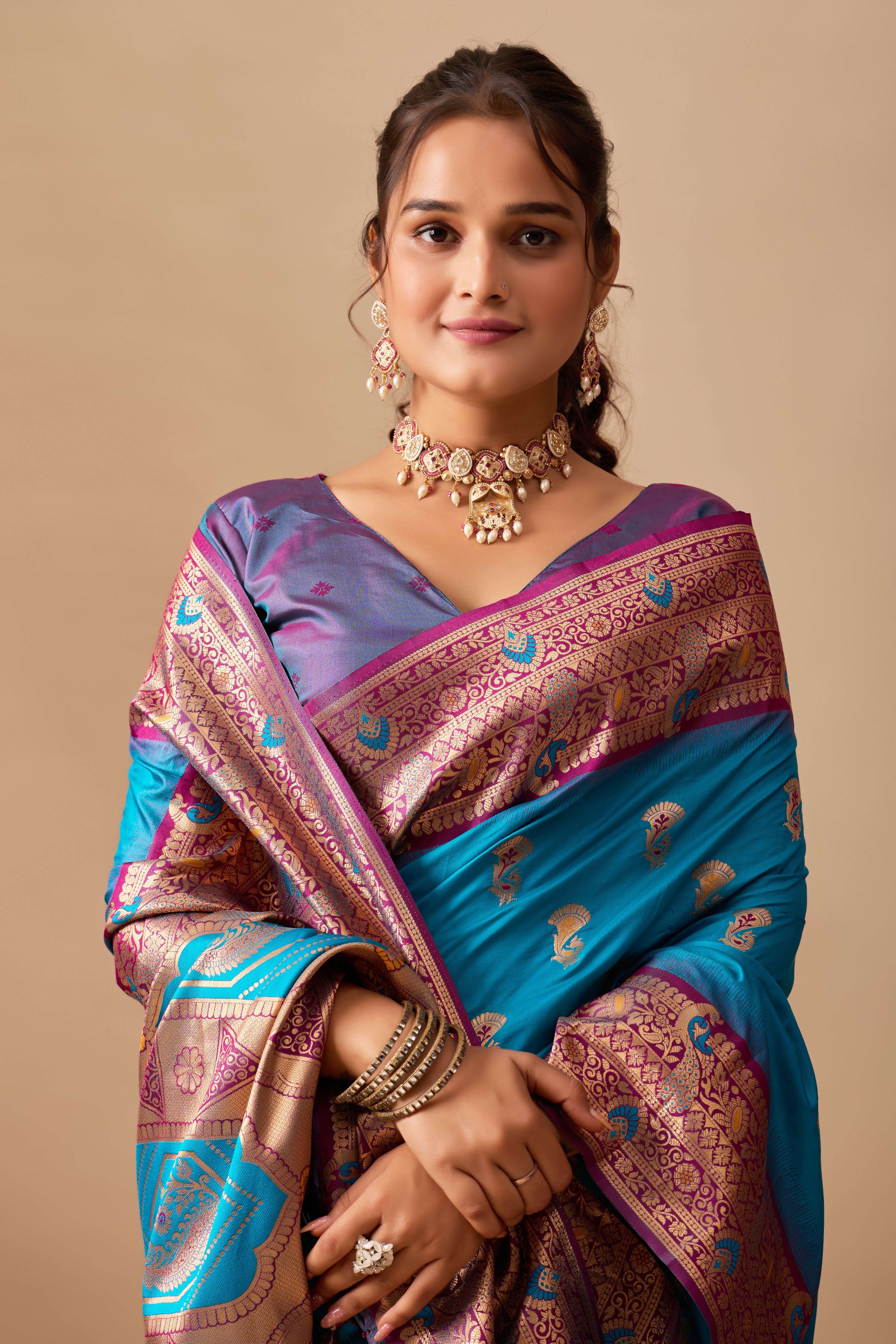 The Heritage Peacock Banarasi Silk Saree in Rama