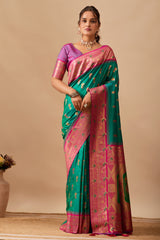 The Heritage Peacock Banarasi Silk Saree in Parrot Green