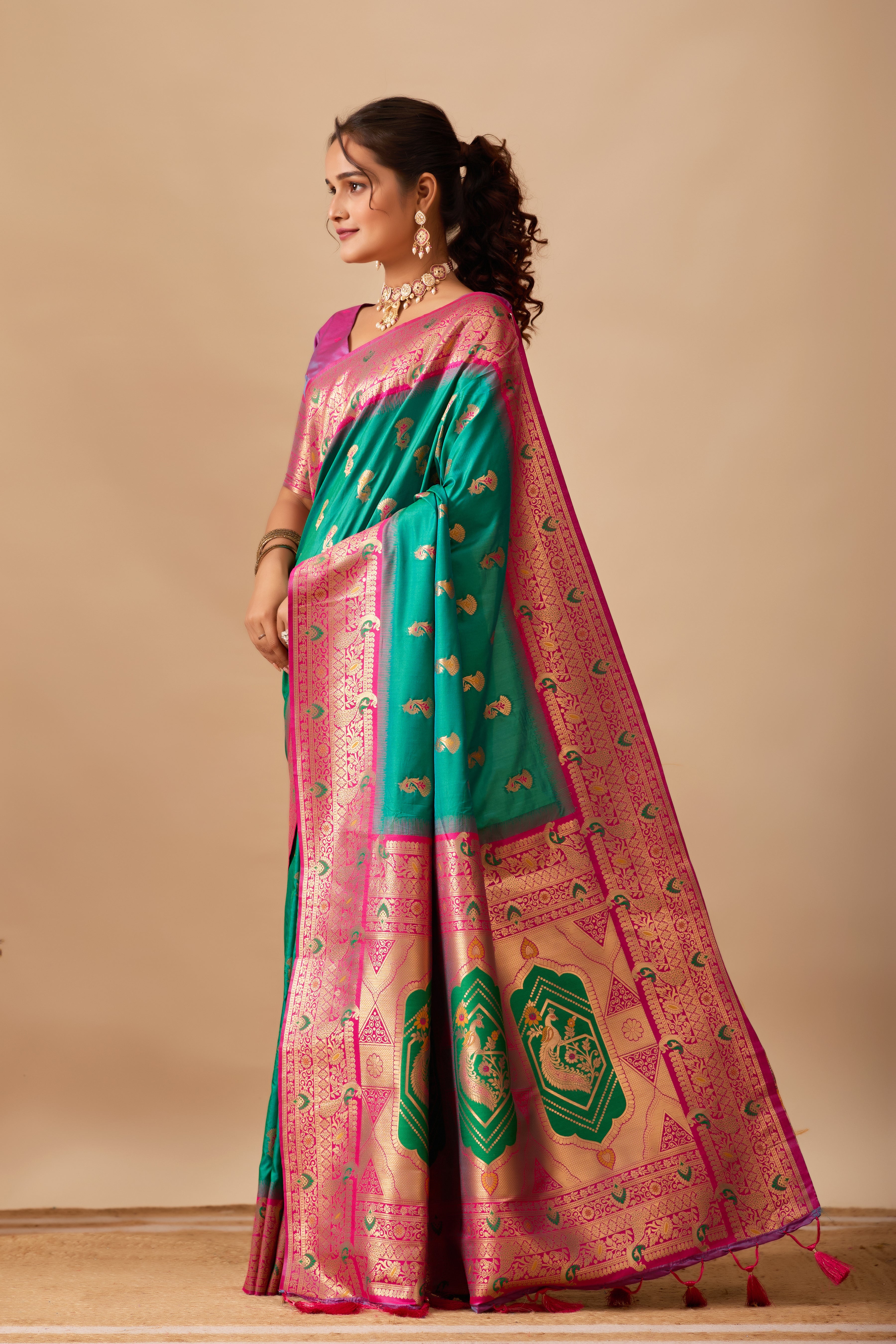 The Heritage Peacock Banarasi Silk Saree in Parrot Green