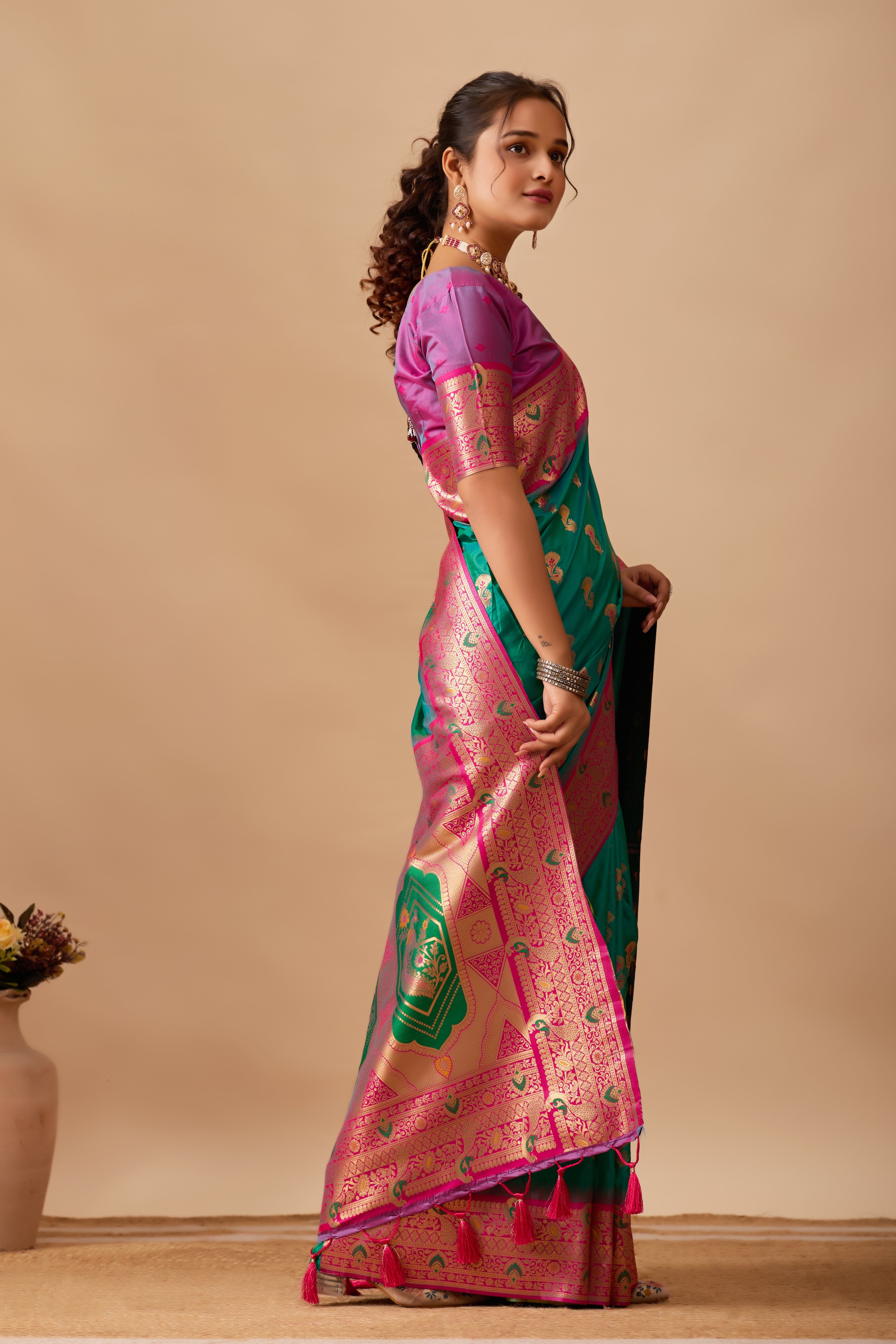 The Heritage Peacock Banarasi Silk Saree in Parrot Green