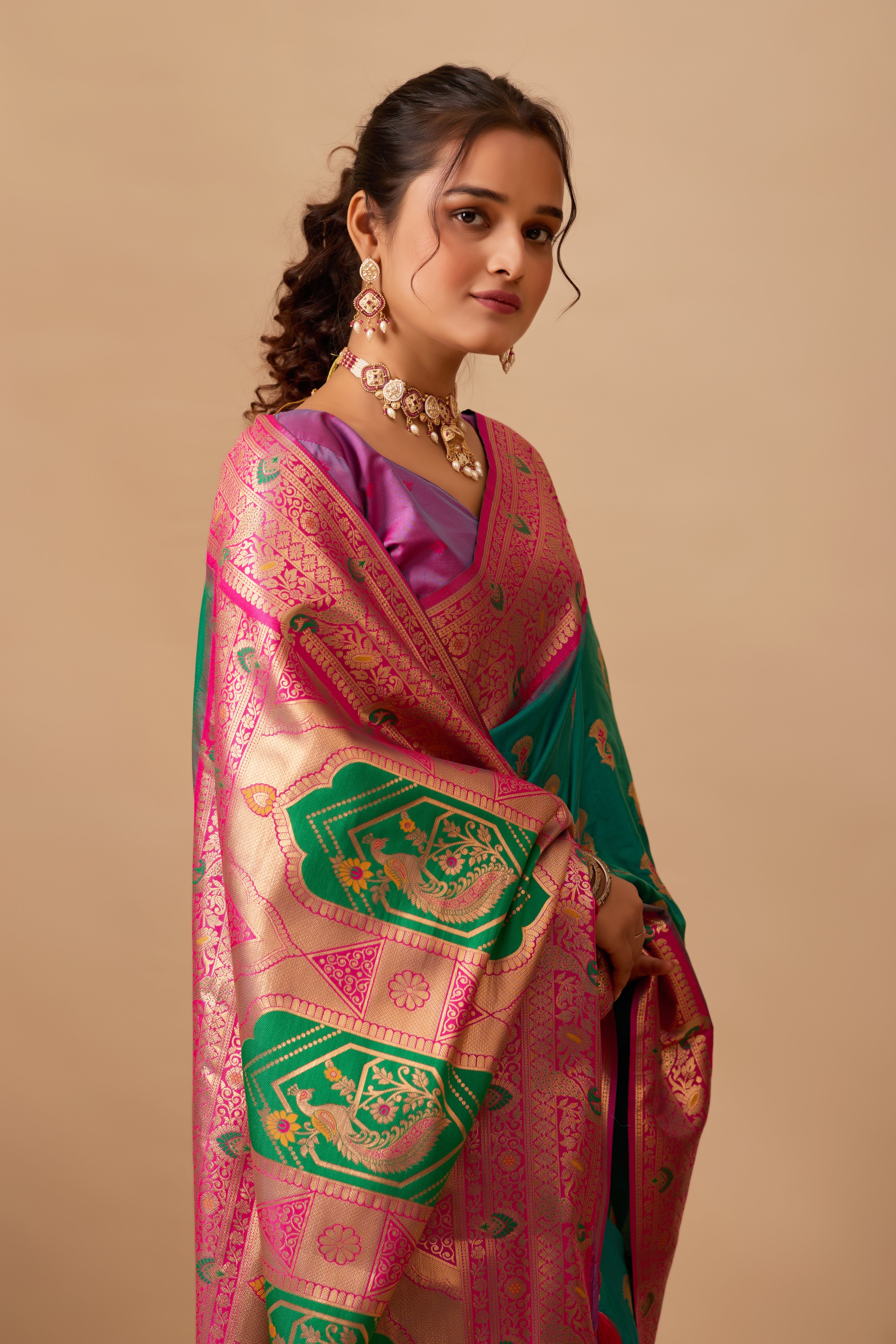 The Heritage Peacock Banarasi Silk Saree in Parrot Green