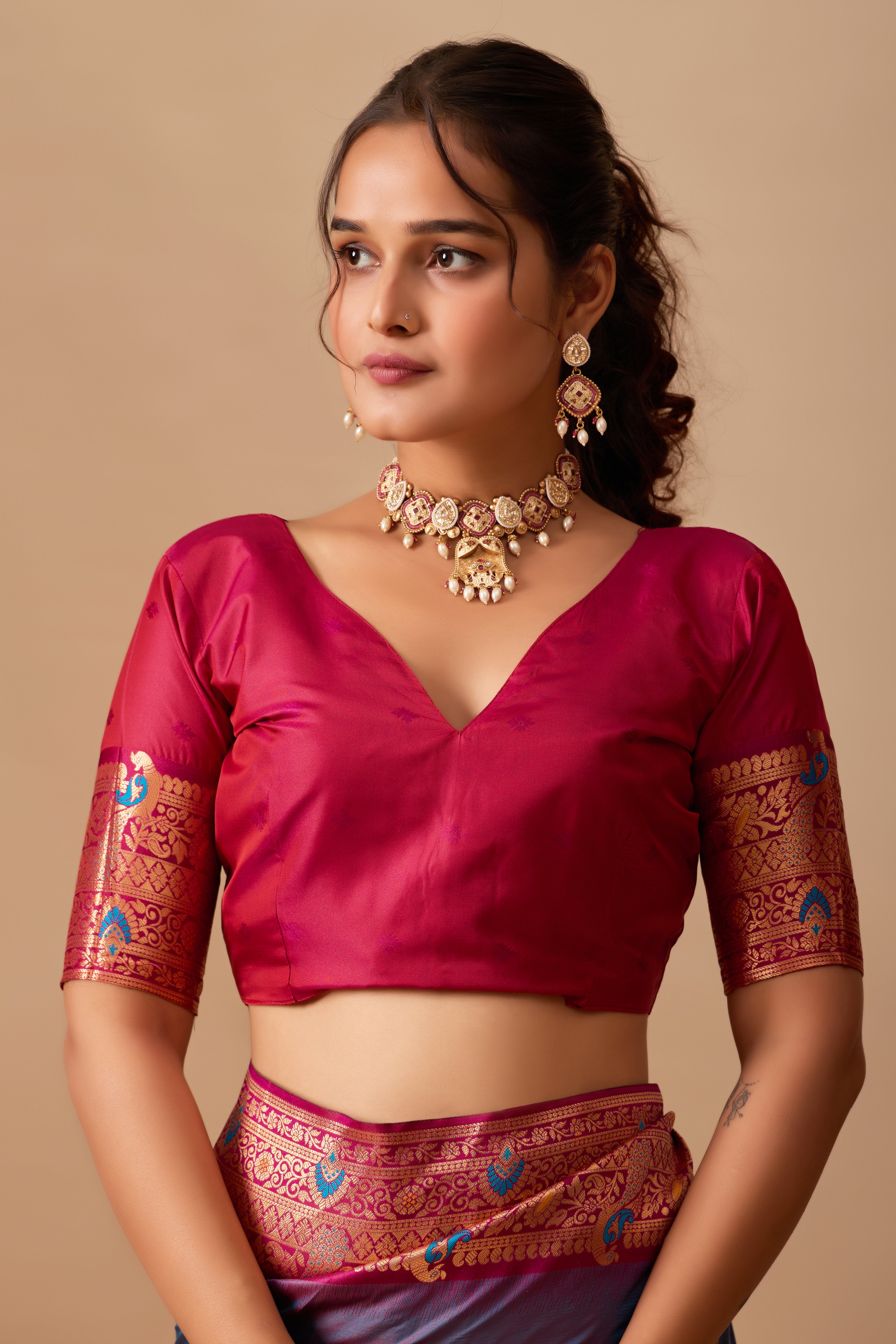 The Heritage Peacock Banarasi Silk Saree in DUSTY Rama