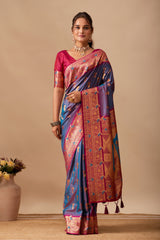 The Heritage Peacock Banarasi Silk Saree in DUSTY Rama