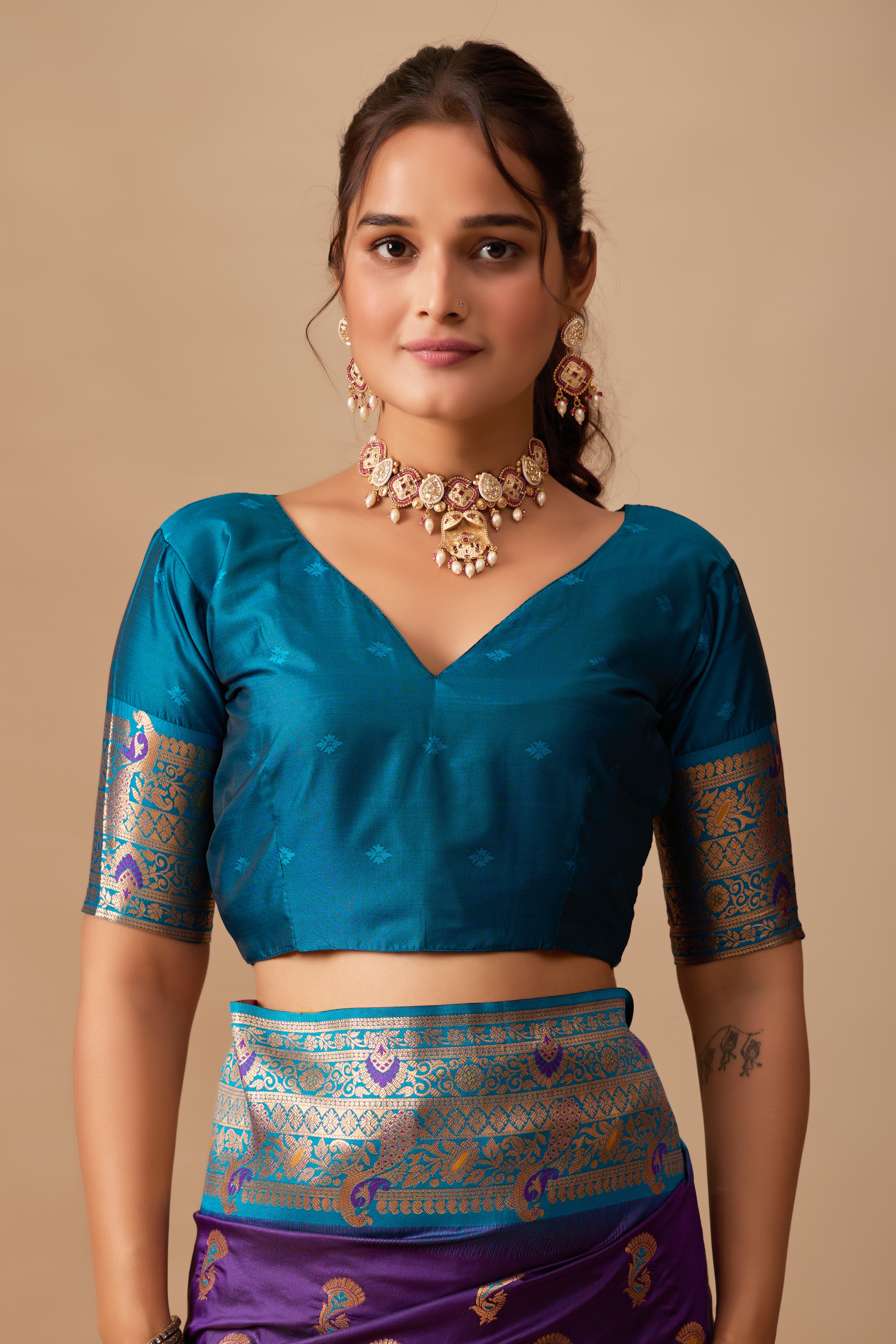 The Heritage Peacock Banarasi Silk Saree in Violet