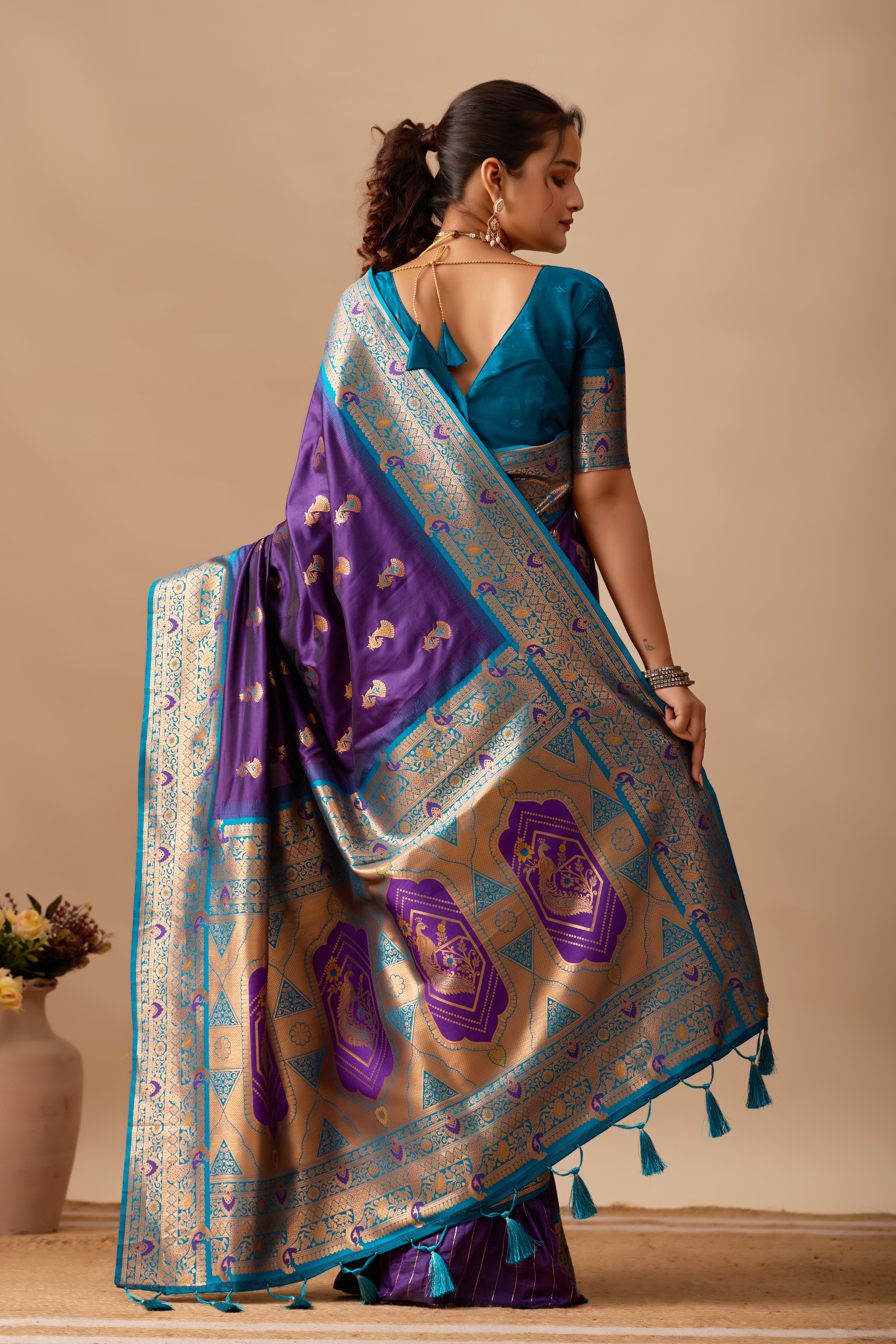 The Heritage Peacock Banarasi Silk Saree in Violet