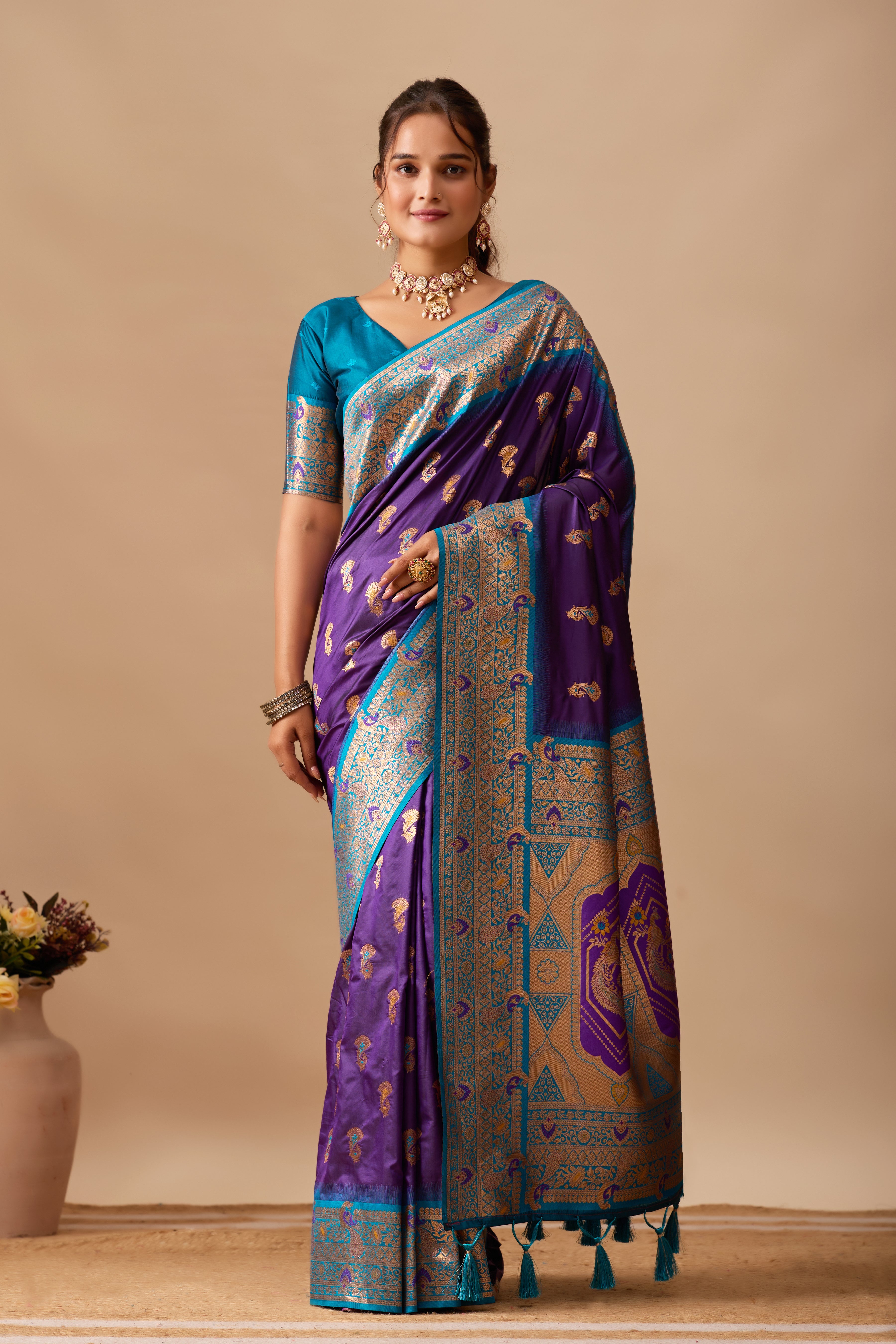 The Heritage Peacock Banarasi Silk Saree in Violet