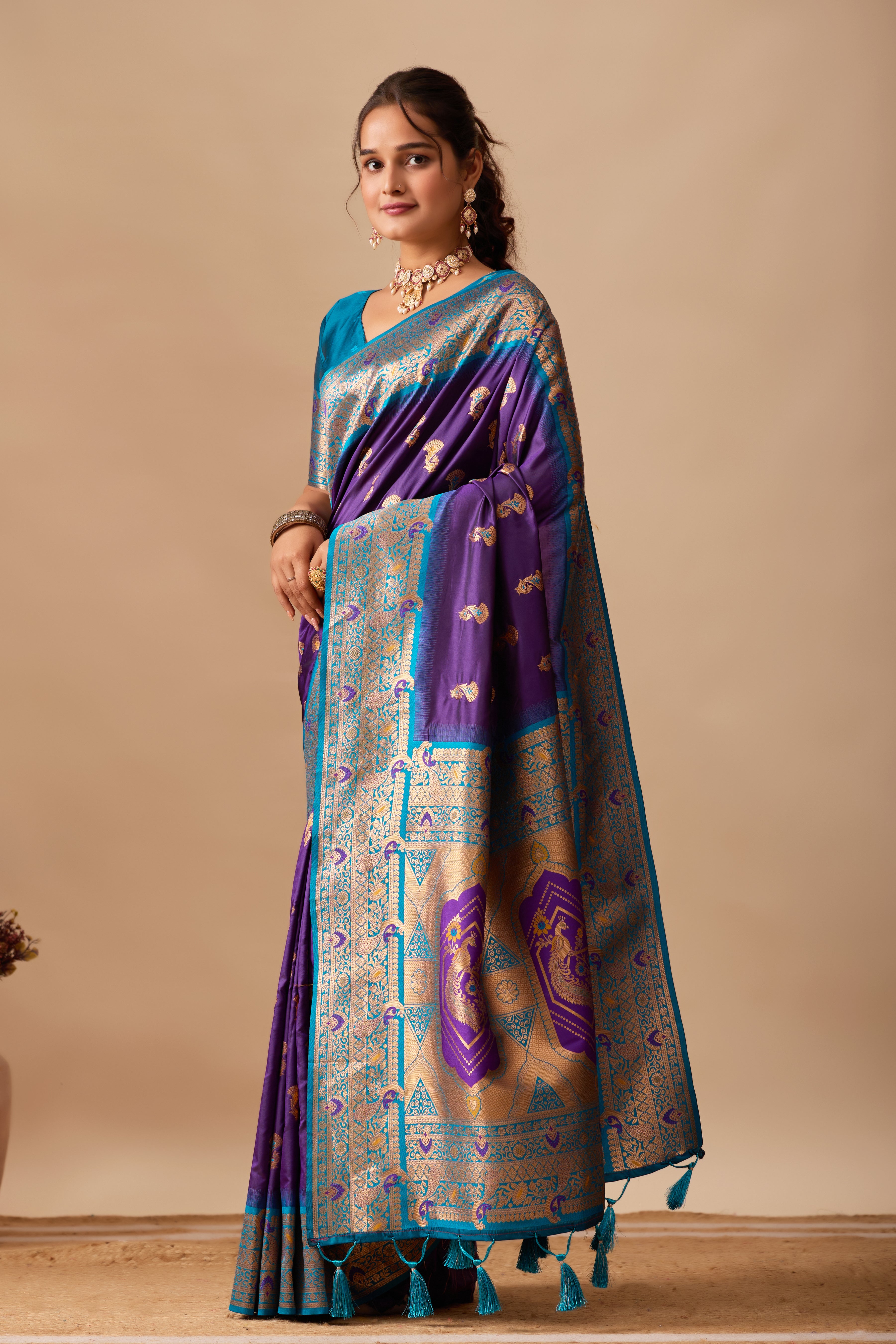 The Heritage Peacock Banarasi Silk Saree in Violet
