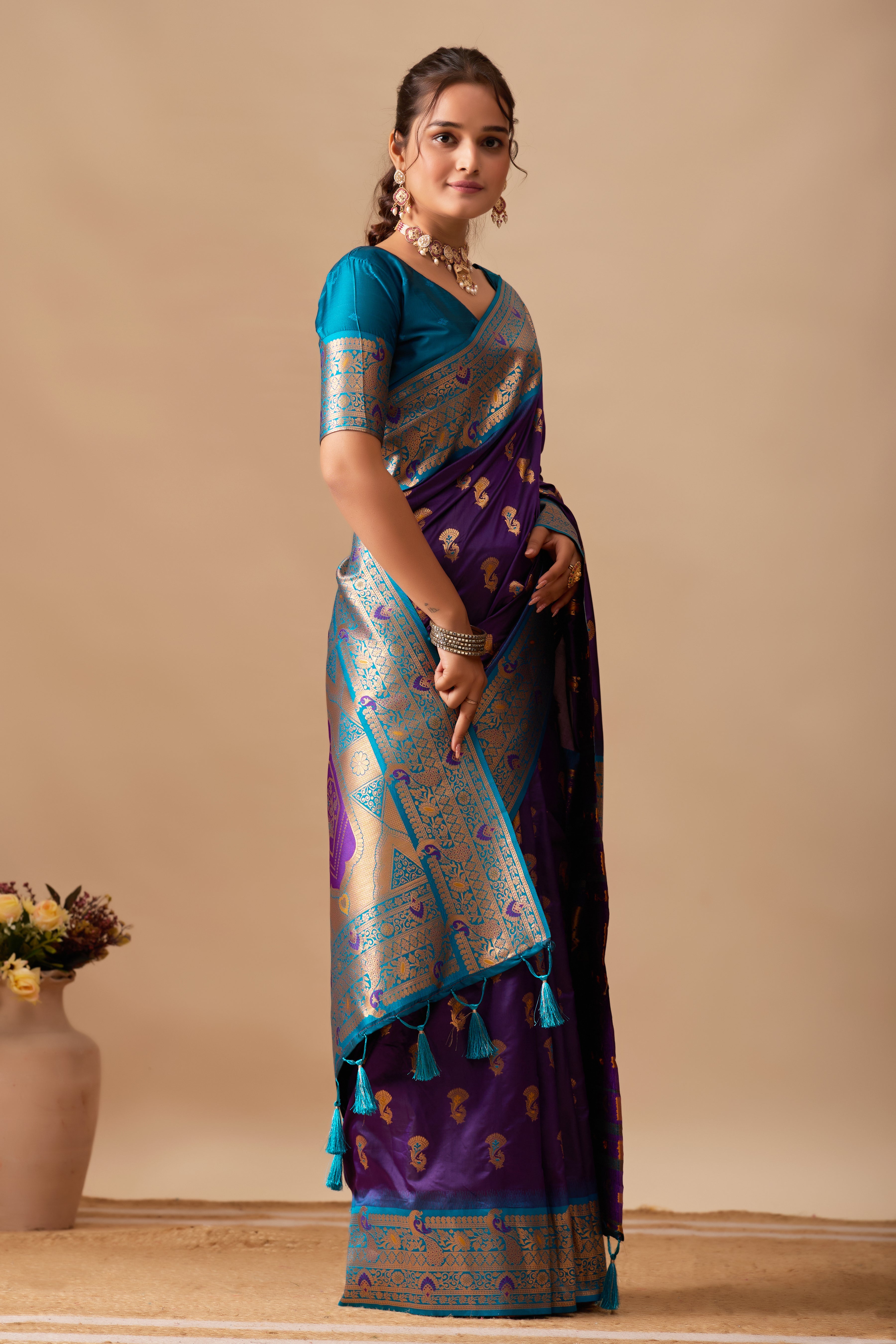 The Heritage Peacock Banarasi Silk Saree in Violet