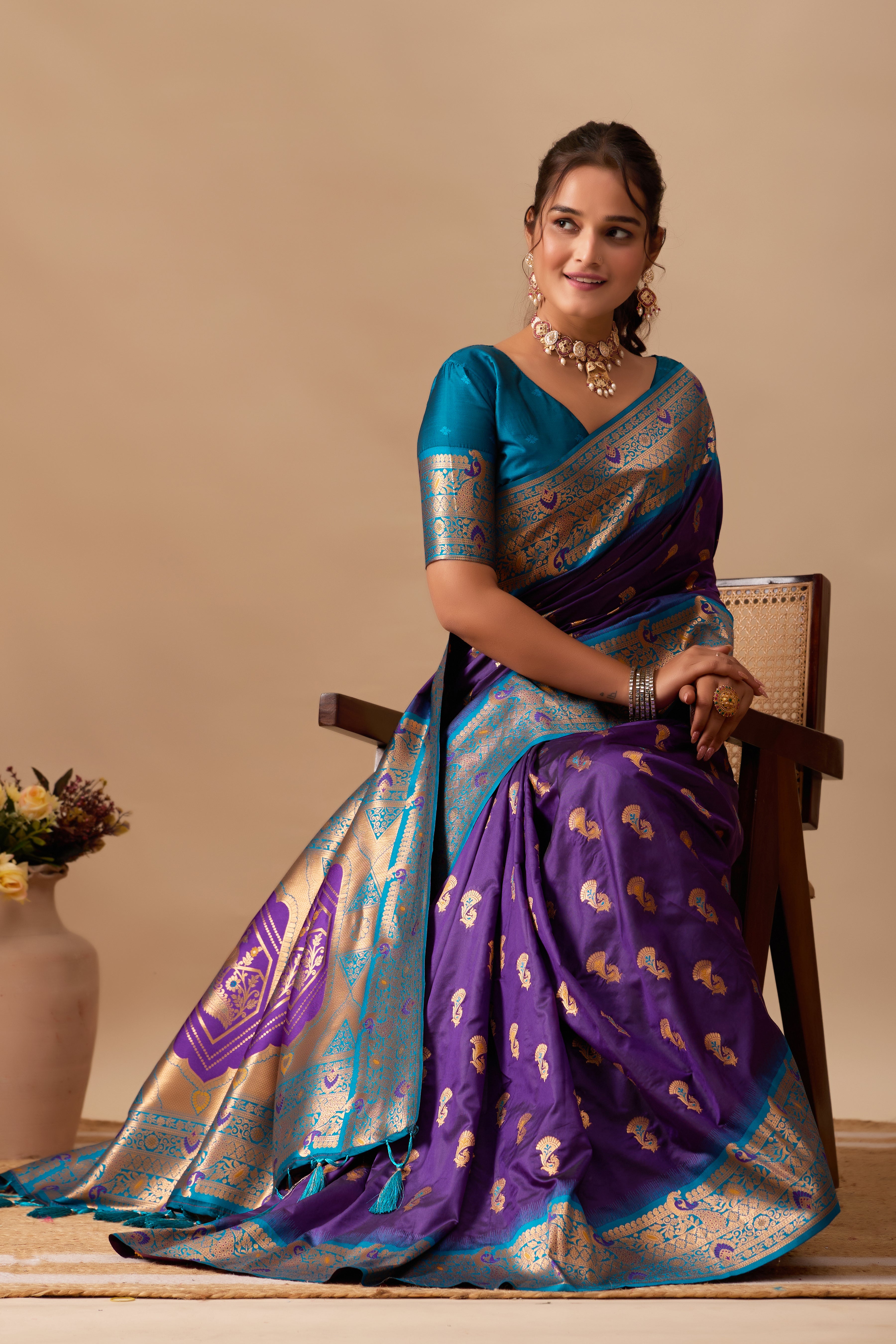 The Heritage Peacock Banarasi Silk Saree in Violet