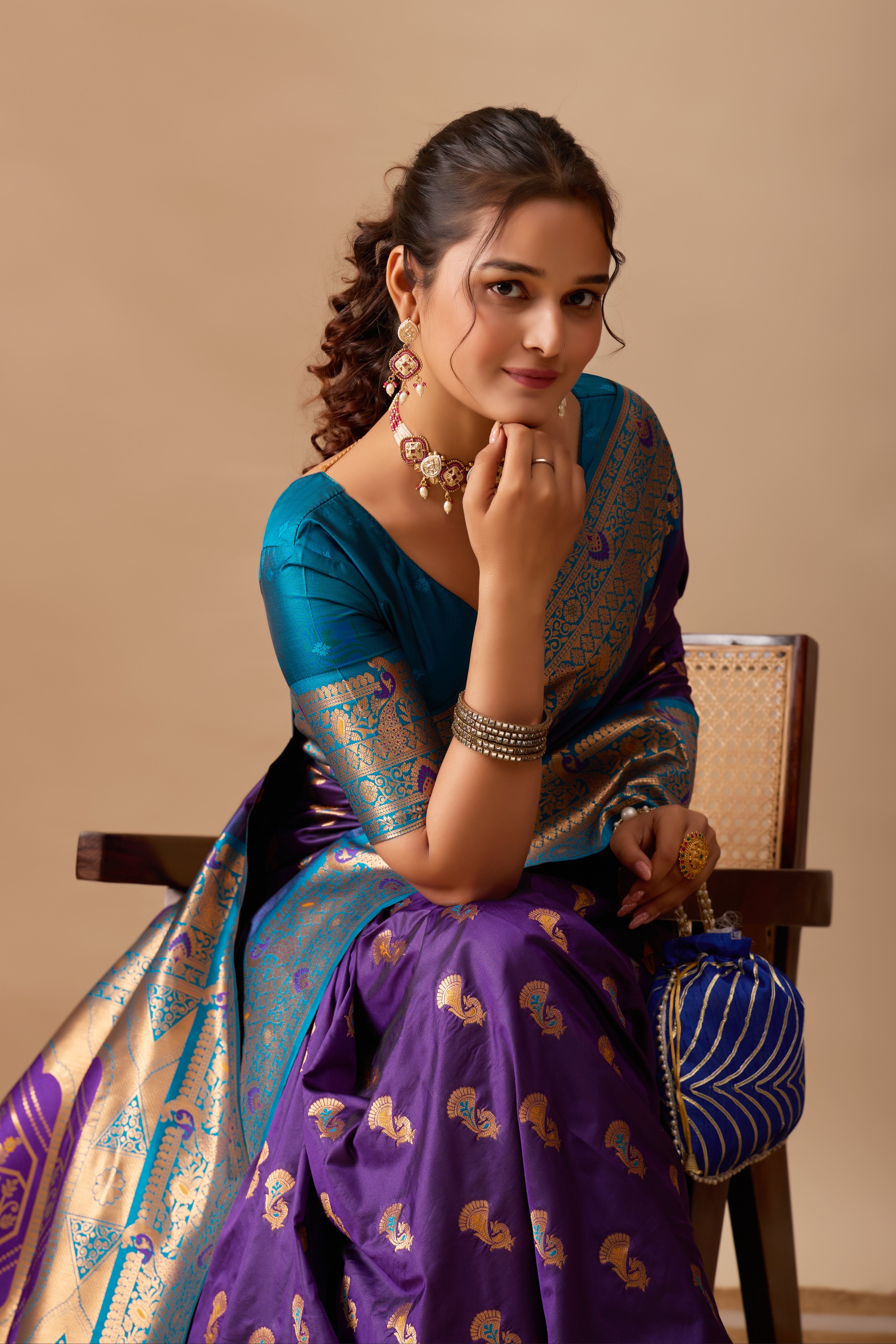 The Heritage Peacock Banarasi Silk Saree in Violet