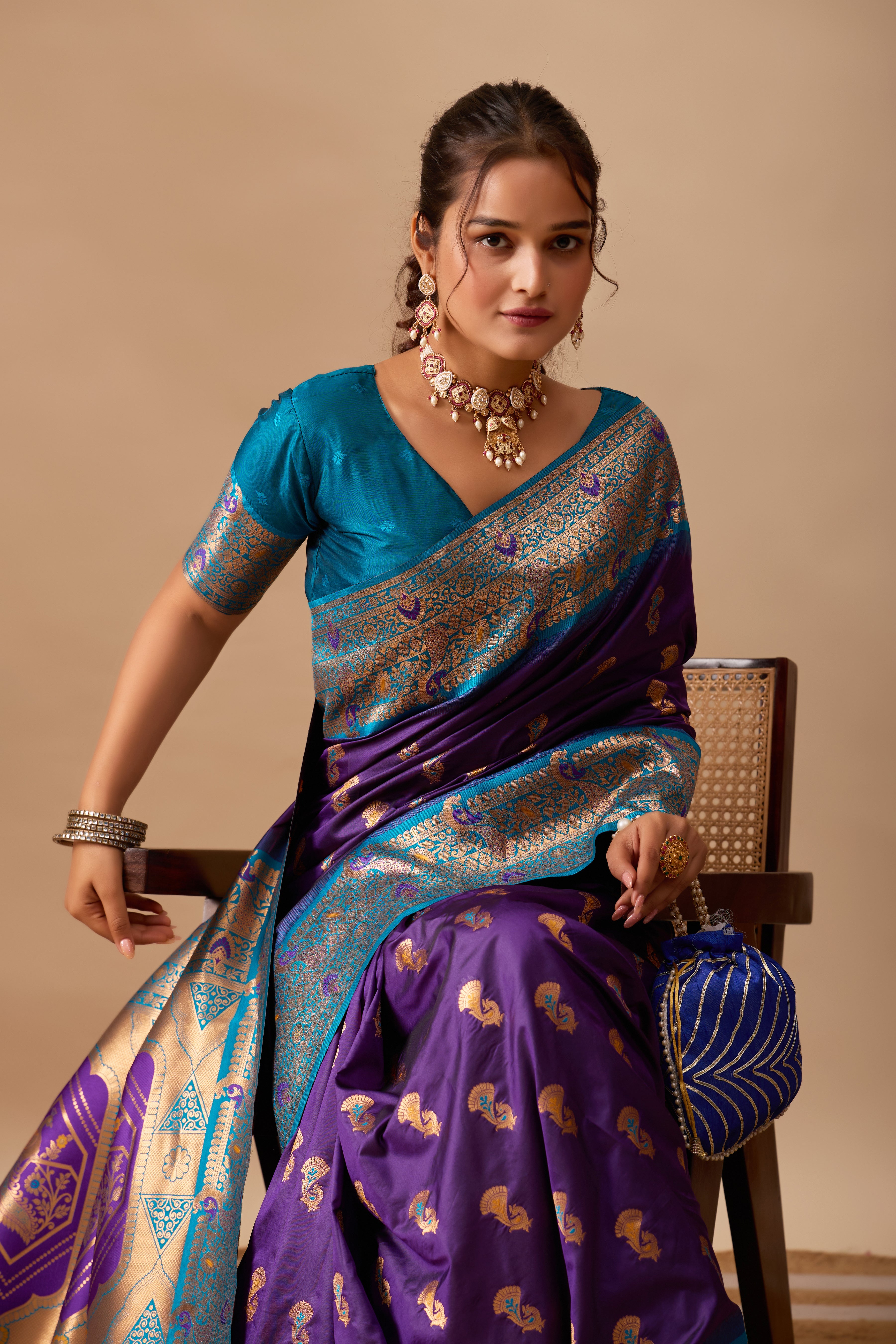 The Heritage Peacock Banarasi Silk Saree in Violet