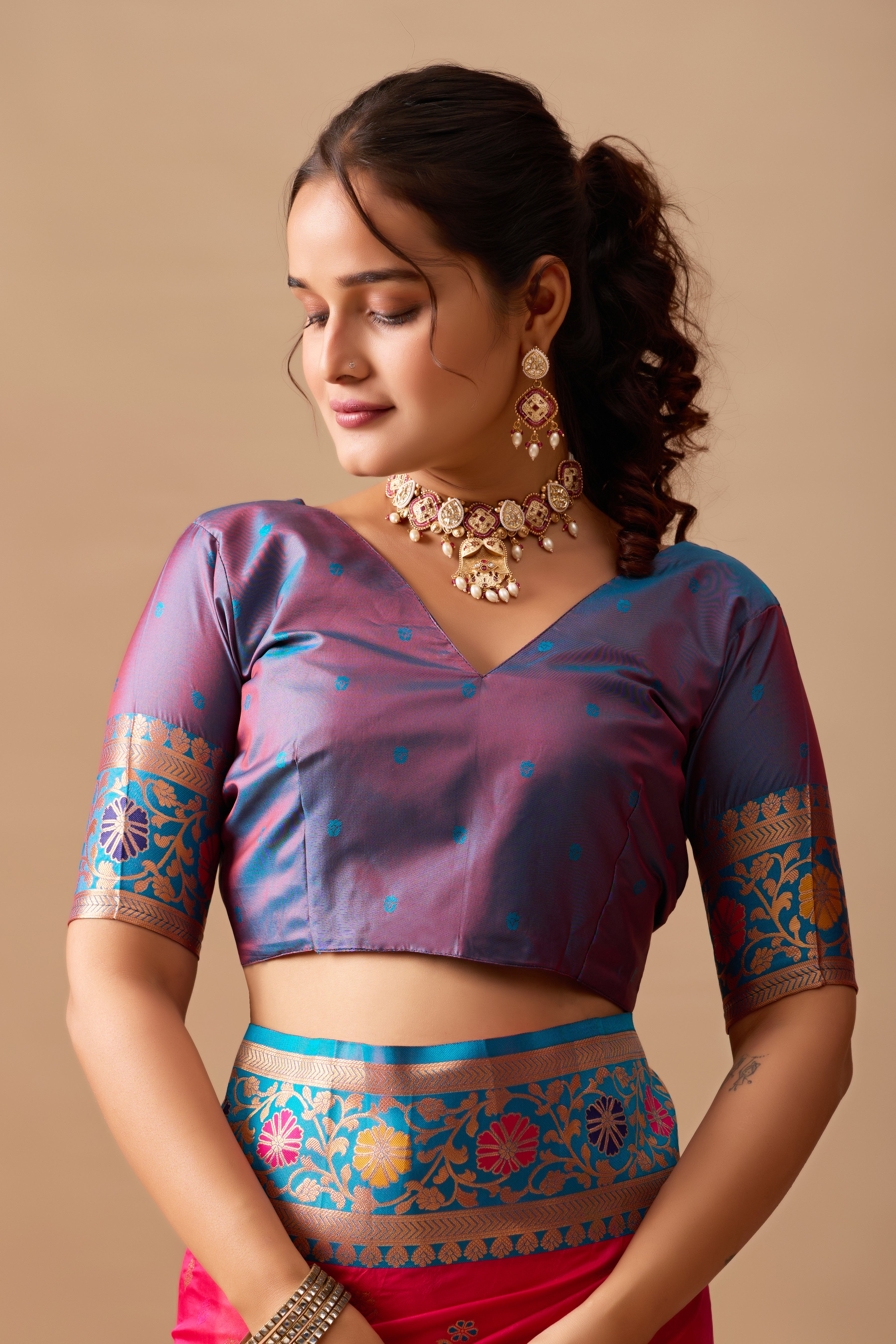 Kavya Banarasi Silk Saree in Dark Rani